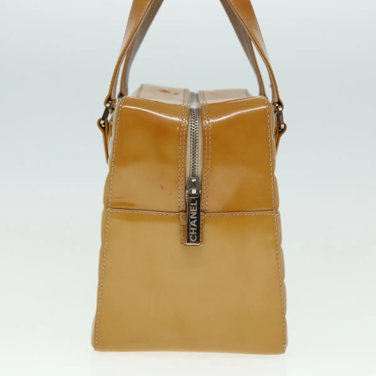 CHANEL Choco Bar Hand Bag Patent leather Yellow CC Auth bs15398