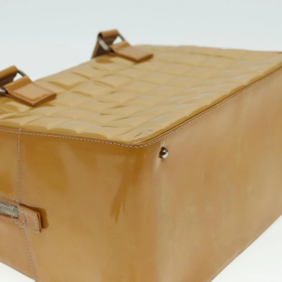 CHANEL Choco Bar Hand Bag Patent leather Yellow CC Auth bs15398