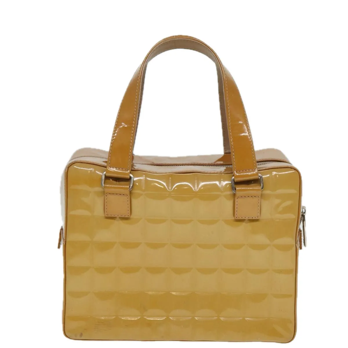 CHANEL Choco Bar Hand Bag Patent leather Yellow CC Auth bs15398