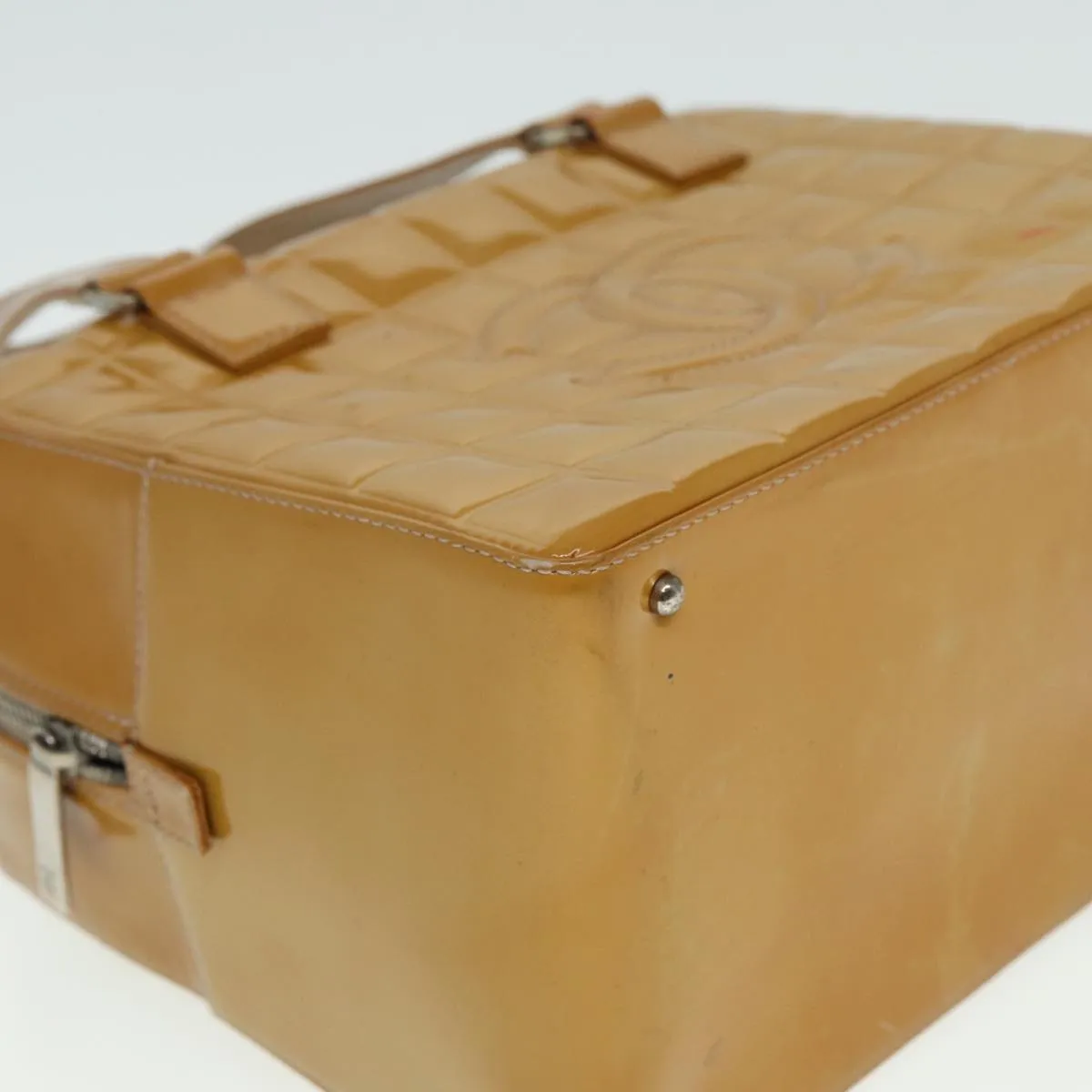 CHANEL Choco Bar Hand Bag Patent leather Yellow CC Auth bs15398