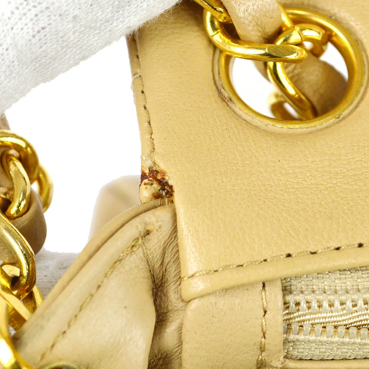 Chanel * Classic Flap Mini Square Chain Shoulder Bag Beige Lambskin