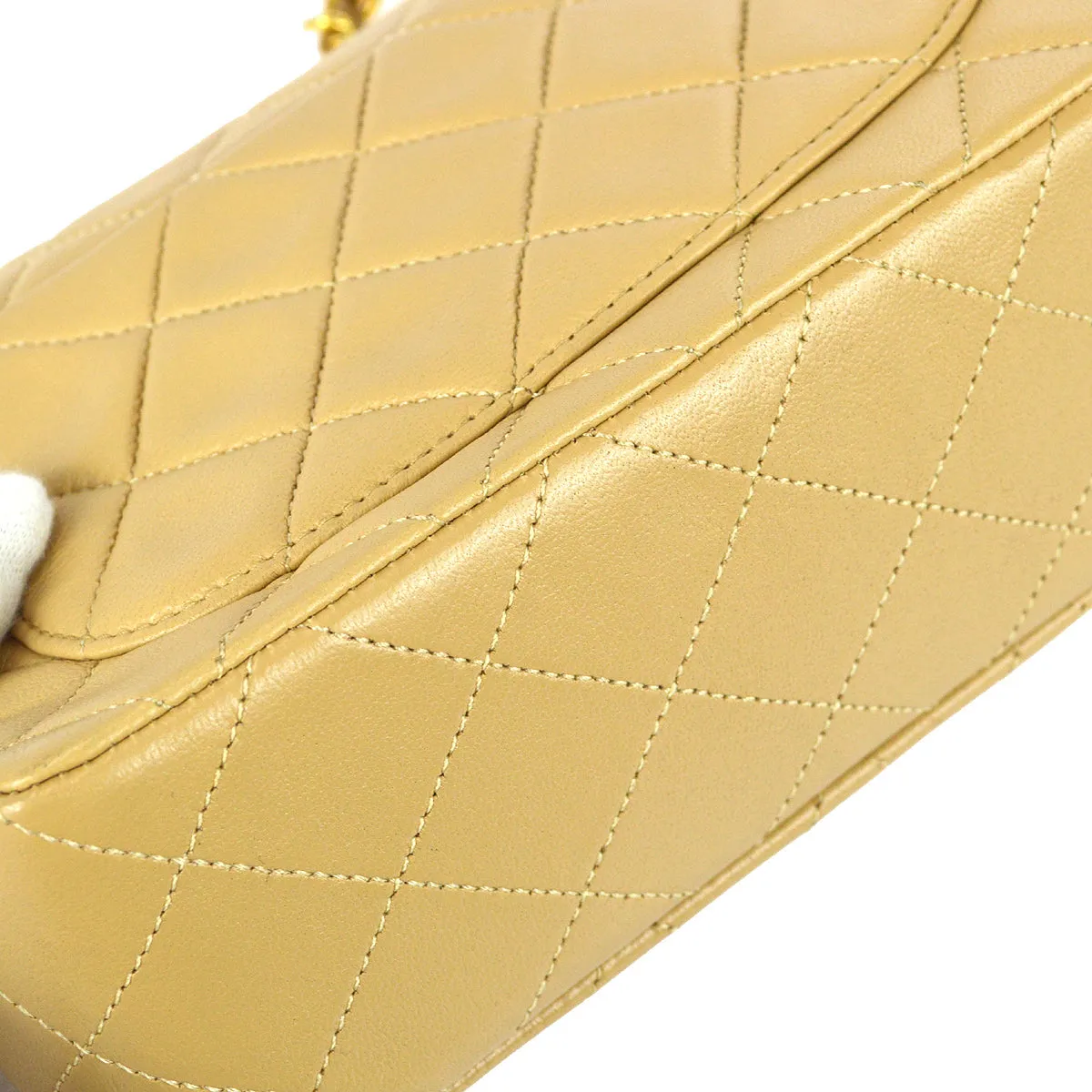 Chanel * Classic Flap Mini Square Chain Shoulder Bag Beige Lambskin