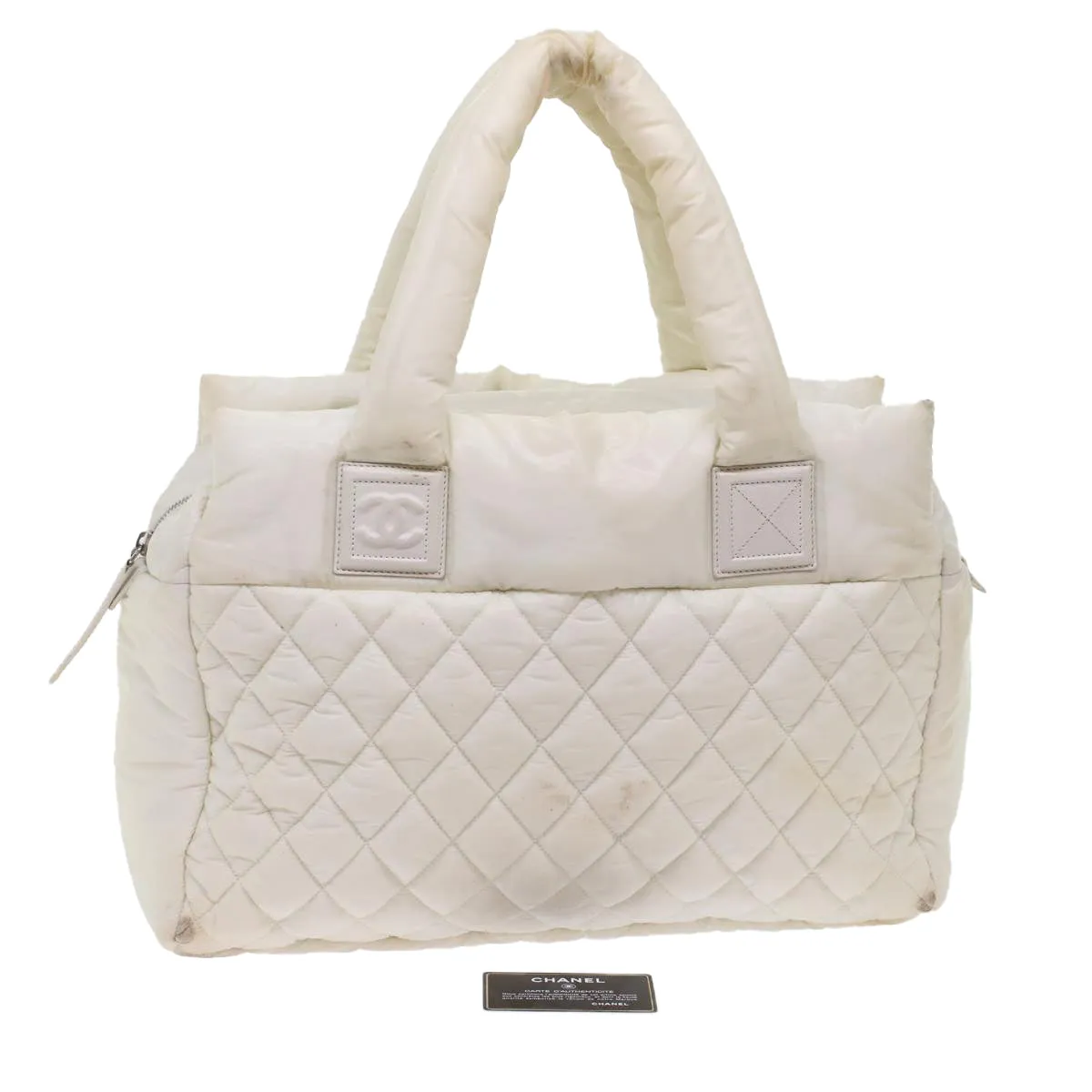 CHANEL Coco Cocoon Hand Bag Patent Leather White CC  bs6942