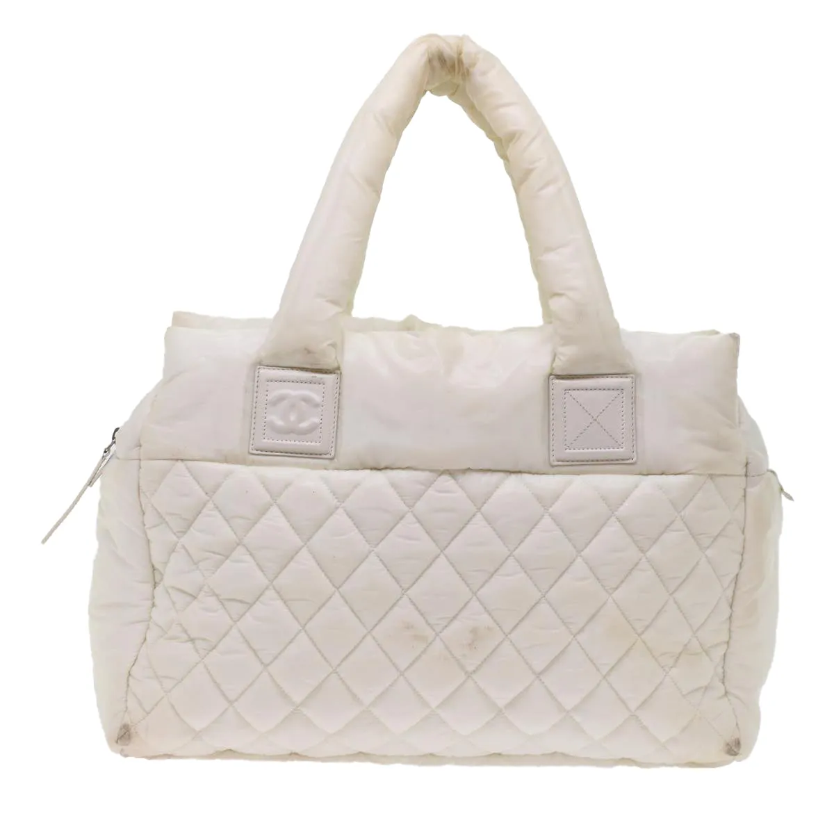 CHANEL Coco Cocoon Hand Bag Patent Leather White CC  bs6942