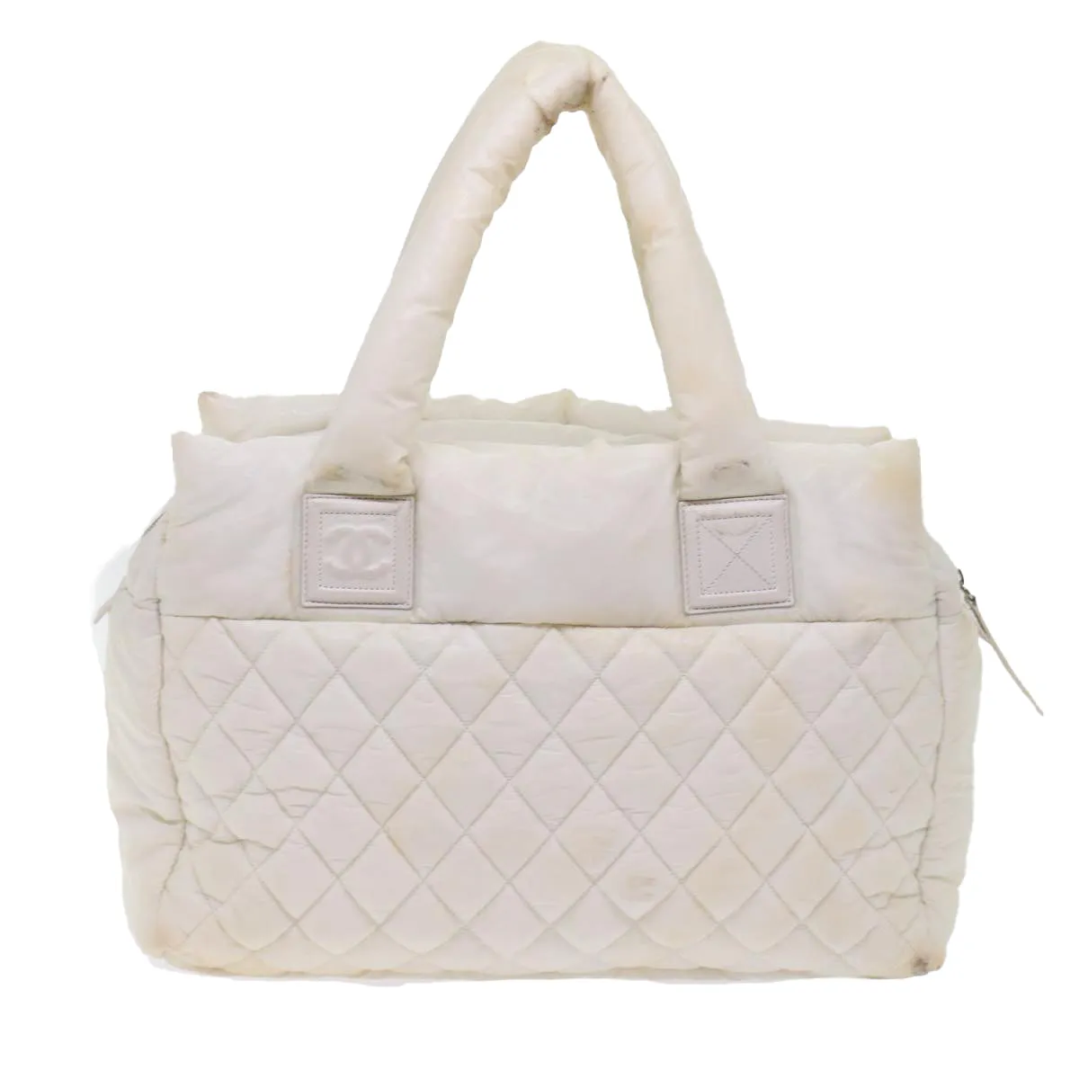 CHANEL Coco Cocoon Hand Bag Patent Leather White CC  bs6942