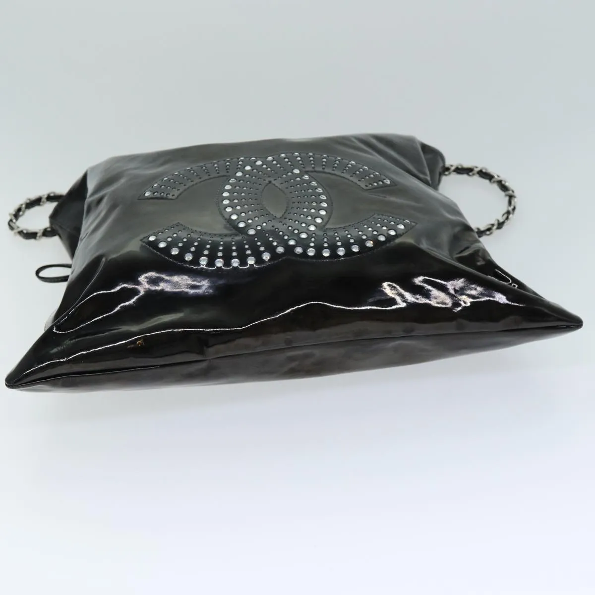 CHANEL COCO Mark Chain Shoulder Bag Patent leather Black CC Auth bs15342