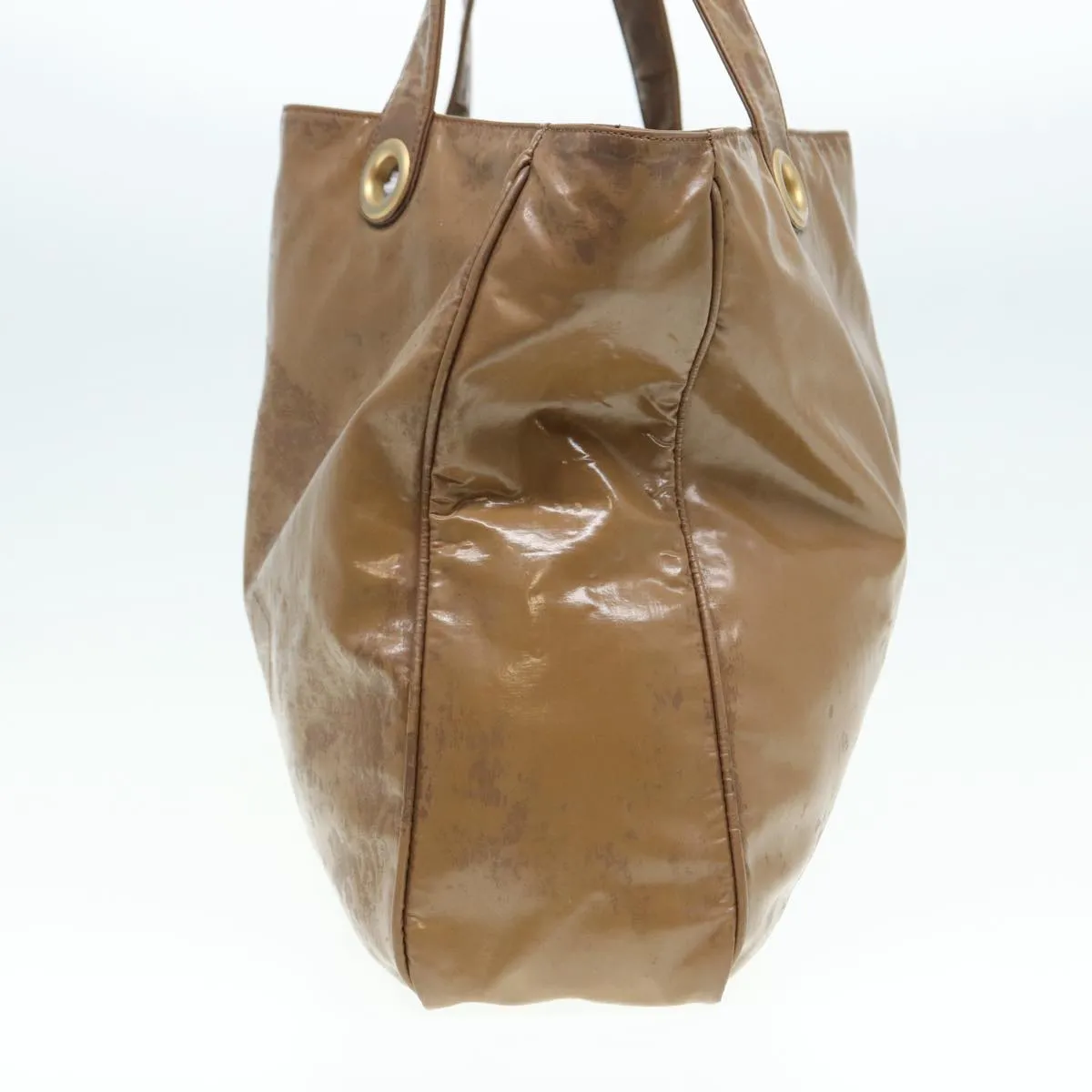 CHANEL COCO Mark Tote Bag Patent leather Beige CC Auth bs16858