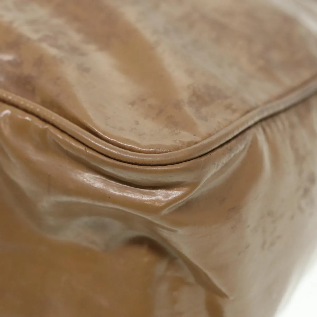 CHANEL COCO Mark Tote Bag Patent leather Beige CC Auth bs16858