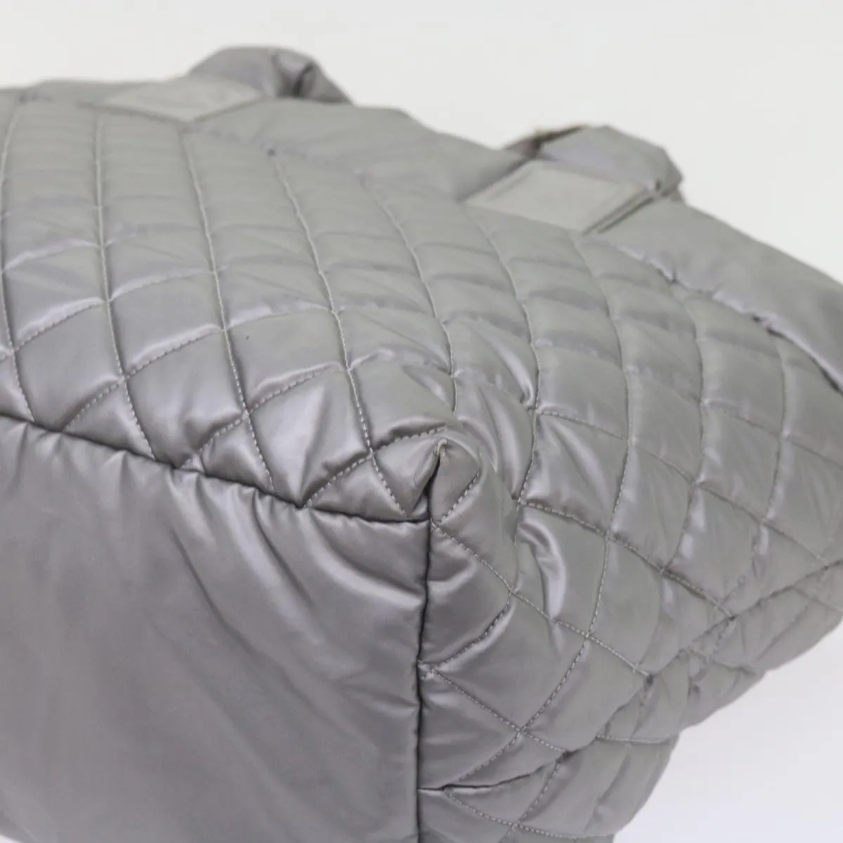 CHANEL Cococoon Hand Bag Patent leather Silver CC Auth bs10169