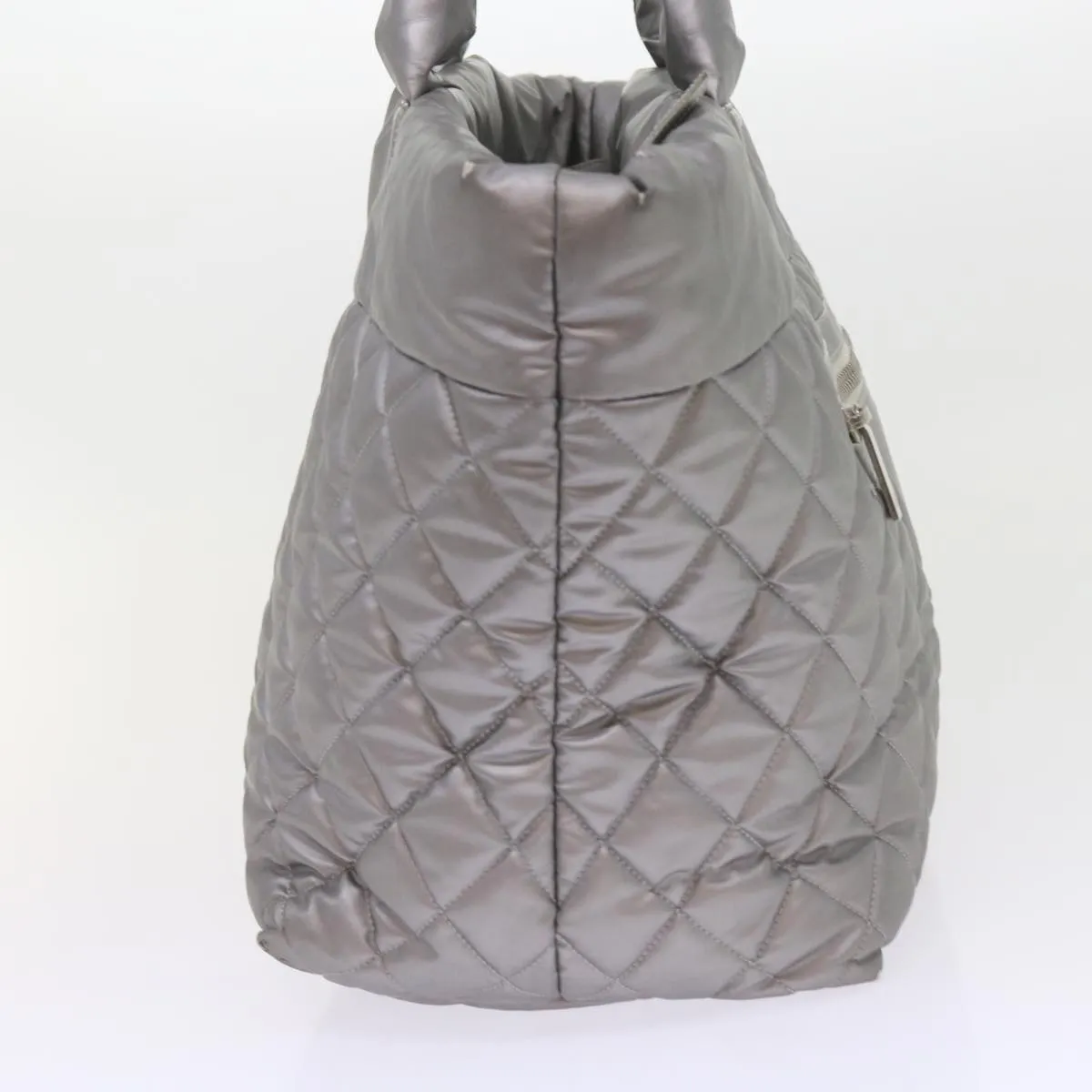 CHANEL Cococoon Hand Bag Patent leather Silver CC Auth bs10169
