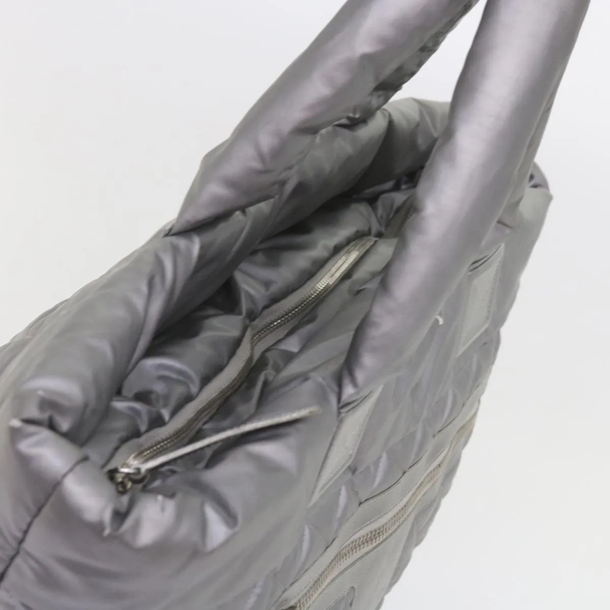 CHANEL Cococoon Hand Bag Patent leather Silver CC Auth bs10169