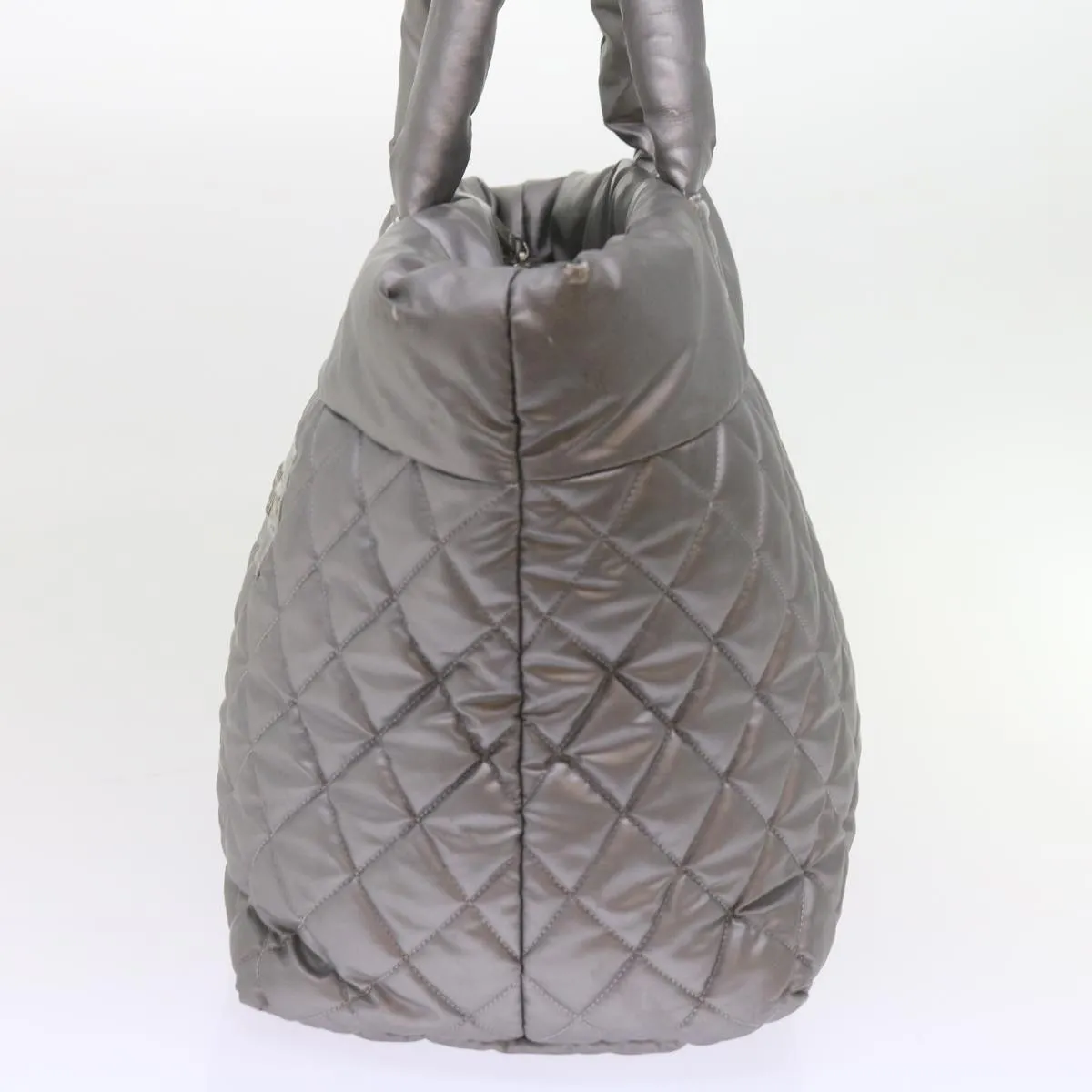 CHANEL Cococoon Hand Bag Patent leather Silver CC Auth bs10169