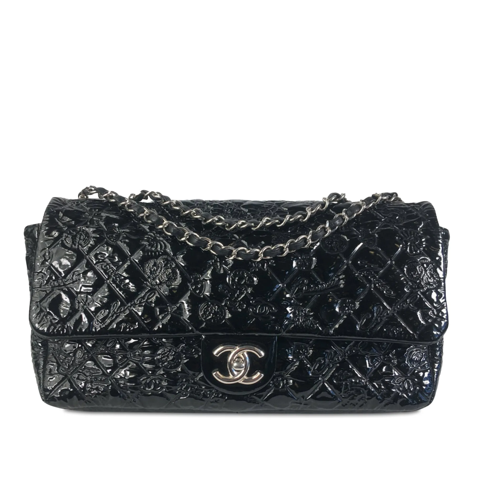 Chanel Jumbo Patent Lucky Symbols Flap Shoulder Bag