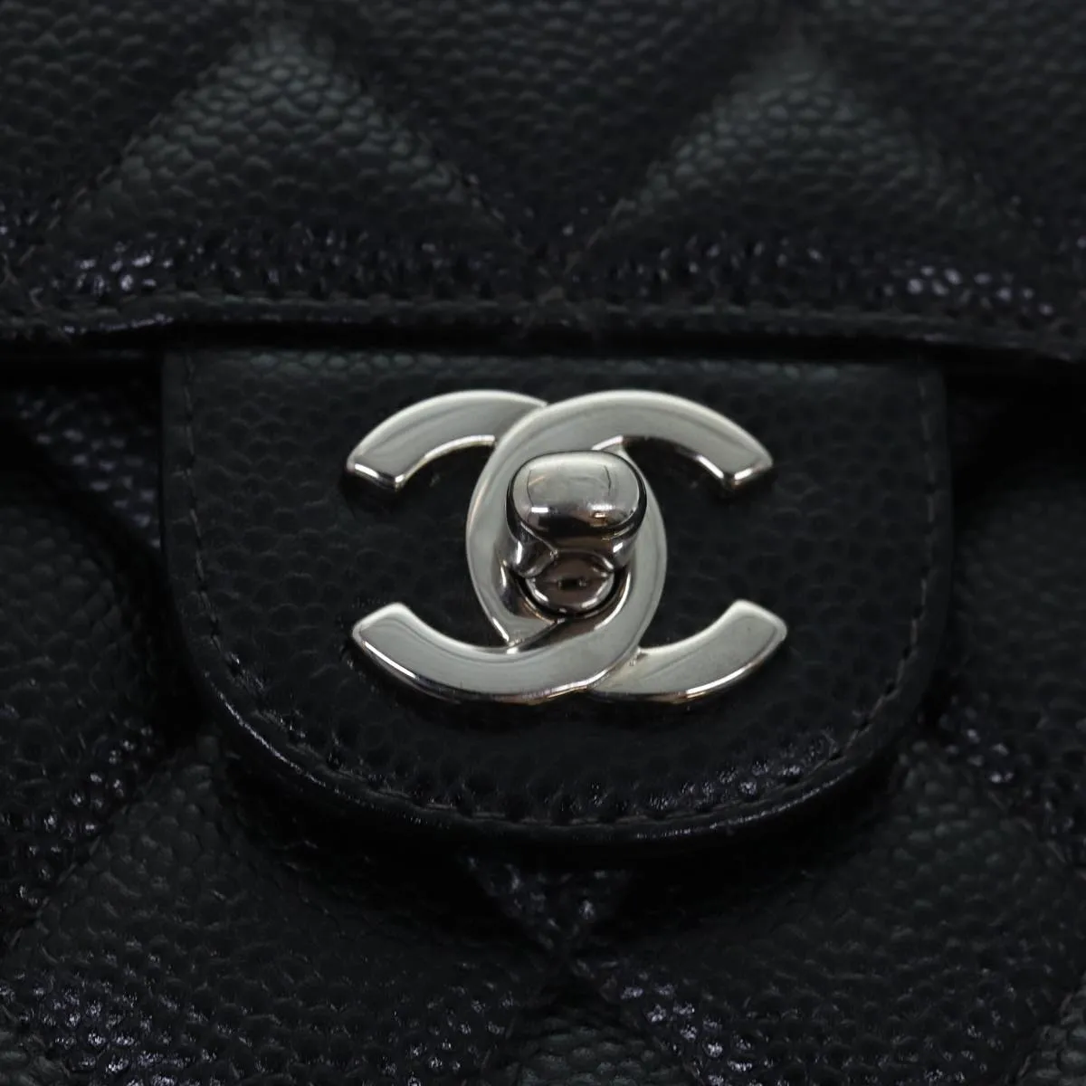 CHANEL Matelasse 30 Turn Lock Chain Bag Caviar Skin Black CC ar11992A
