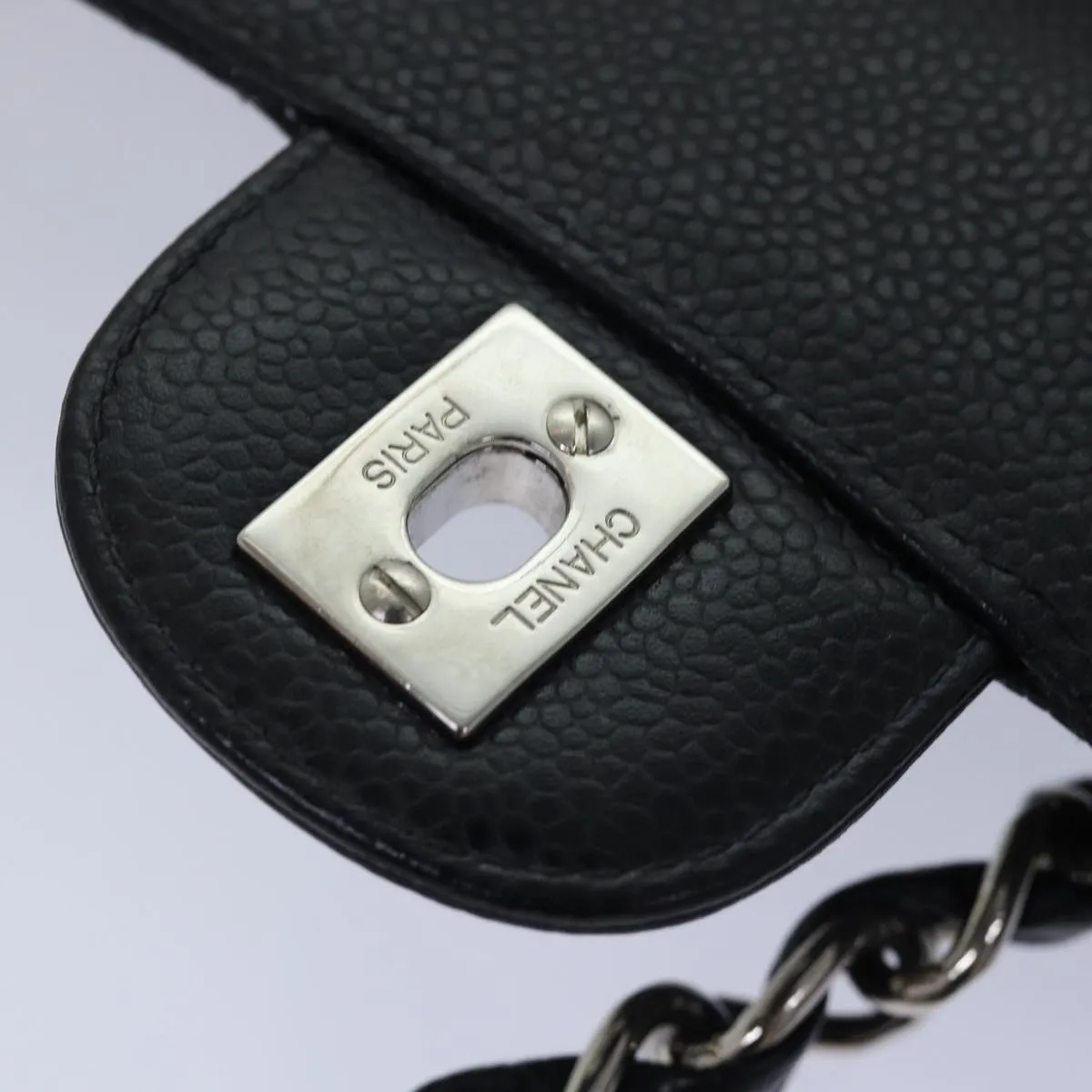 CHANEL Matelasse 30 Turn Lock Chain Bag Caviar Skin Black CC ar11992A