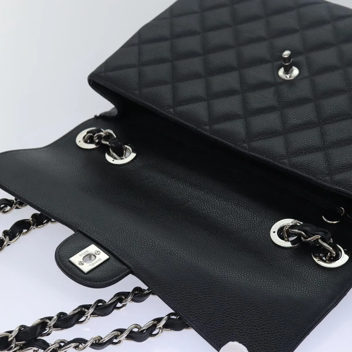 CHANEL Matelasse 30 Turn Lock Chain Bag Caviar Skin Black CC ar11992A