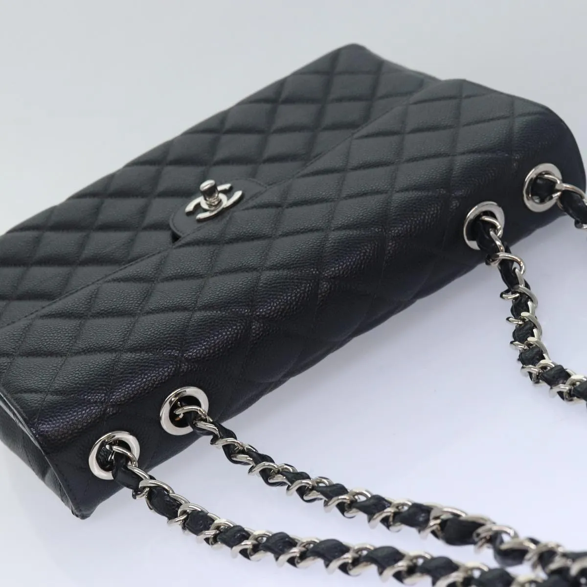 CHANEL Matelasse 30 Turn Lock Chain Bag Caviar Skin Black CC ar11992A