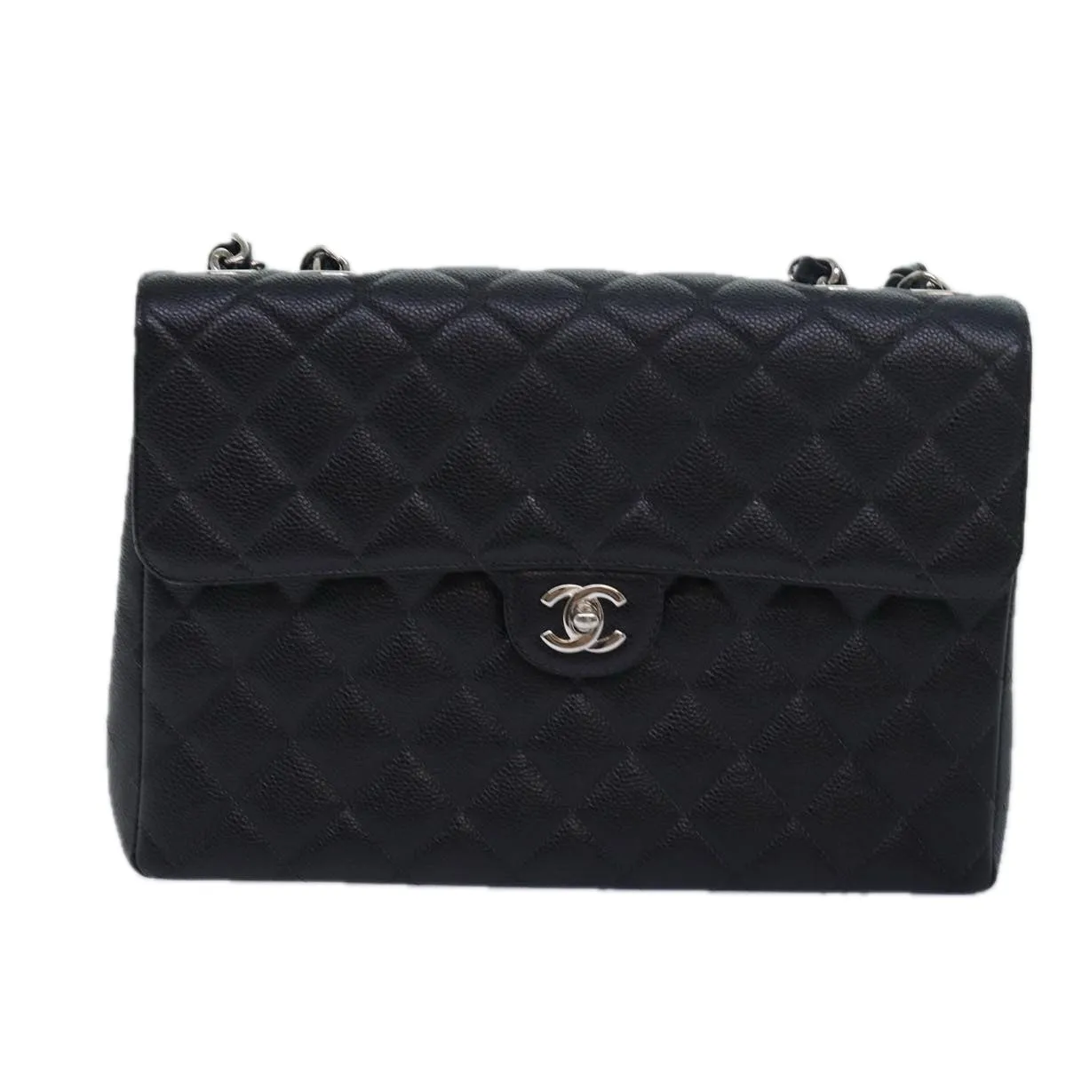 CHANEL Matelasse 30 Turn Lock Chain Bag Caviar Skin Black CC ar11992A
