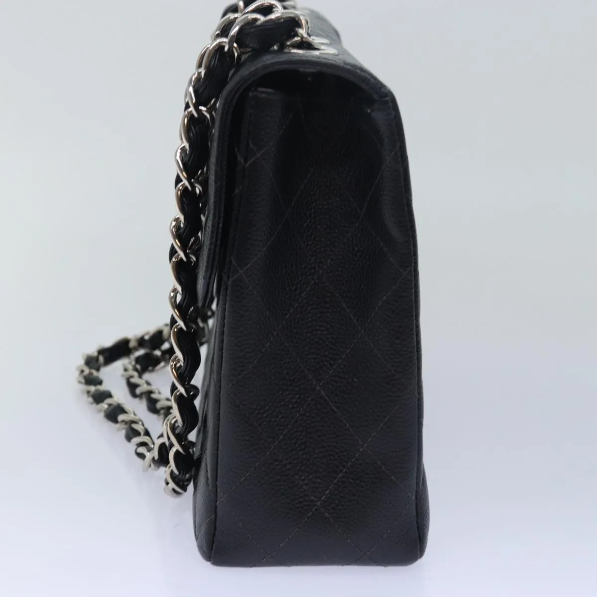 CHANEL Matelasse 30 Turn Lock Chain Bag Caviar Skin Black CC ar11992A