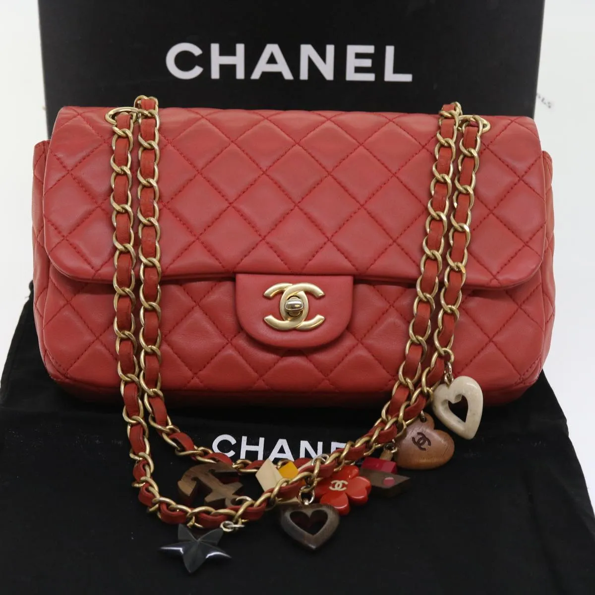 CHANEL Matelasse Chain Shoulder Bag Lamb Skin Valentine Only Pink CC 57072A