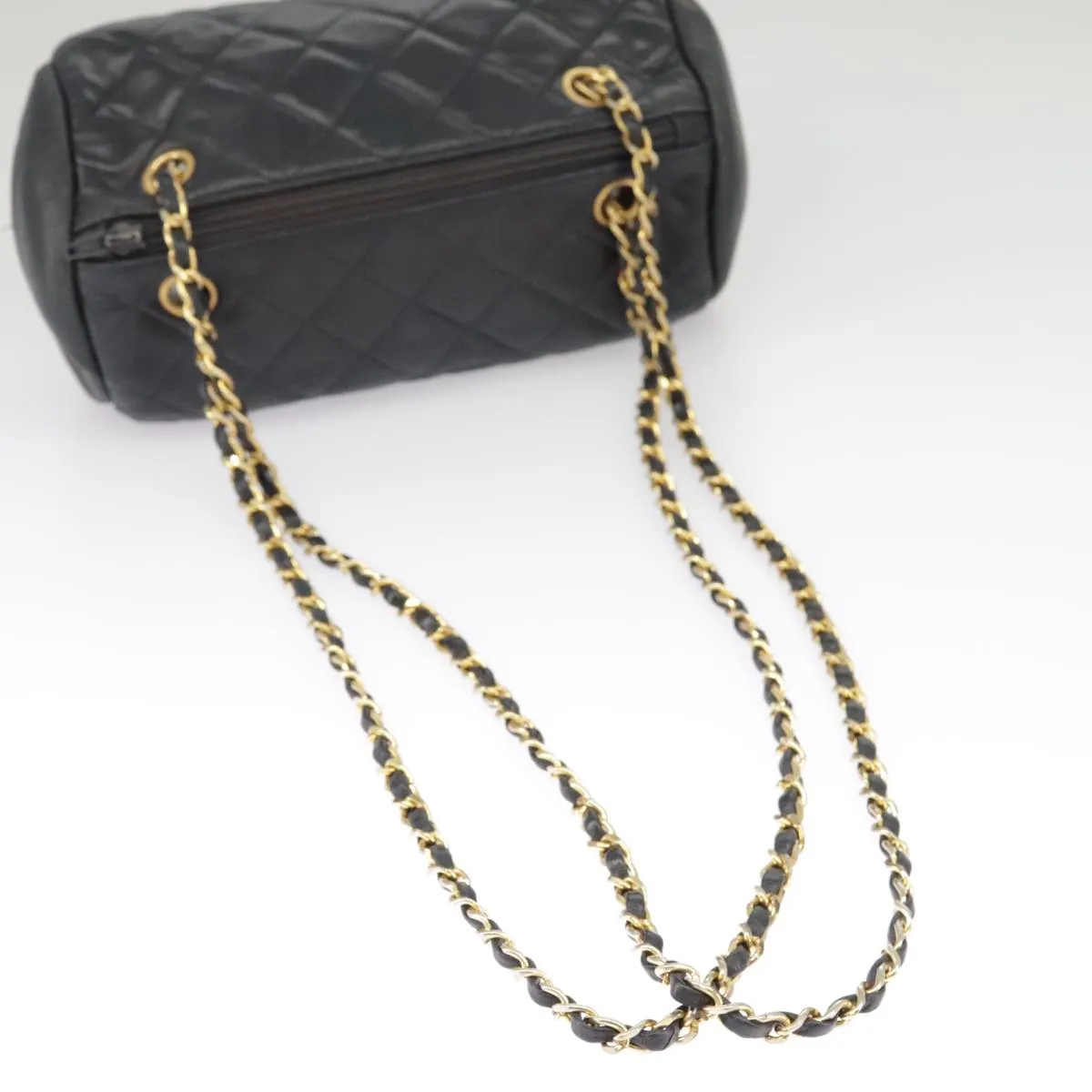CHANEL Matelasse Chain Shoulder Bag Leather Navy Gold CC 98296