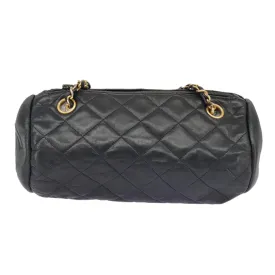 CHANEL Matelasse Chain Shoulder Bag Leather Navy Gold CC 98296
