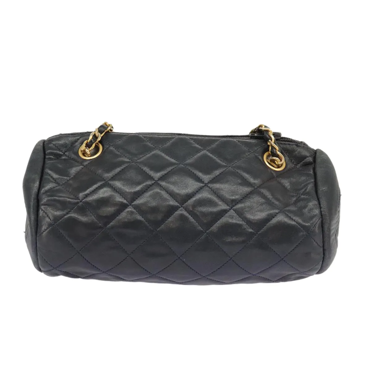 CHANEL Matelasse Chain Shoulder Bag Leather Navy Gold CC 98296