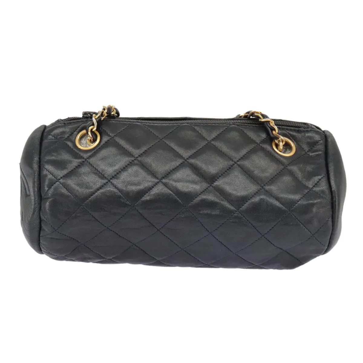 CHANEL Matelasse Chain Shoulder Bag Leather Navy Gold CC 98296