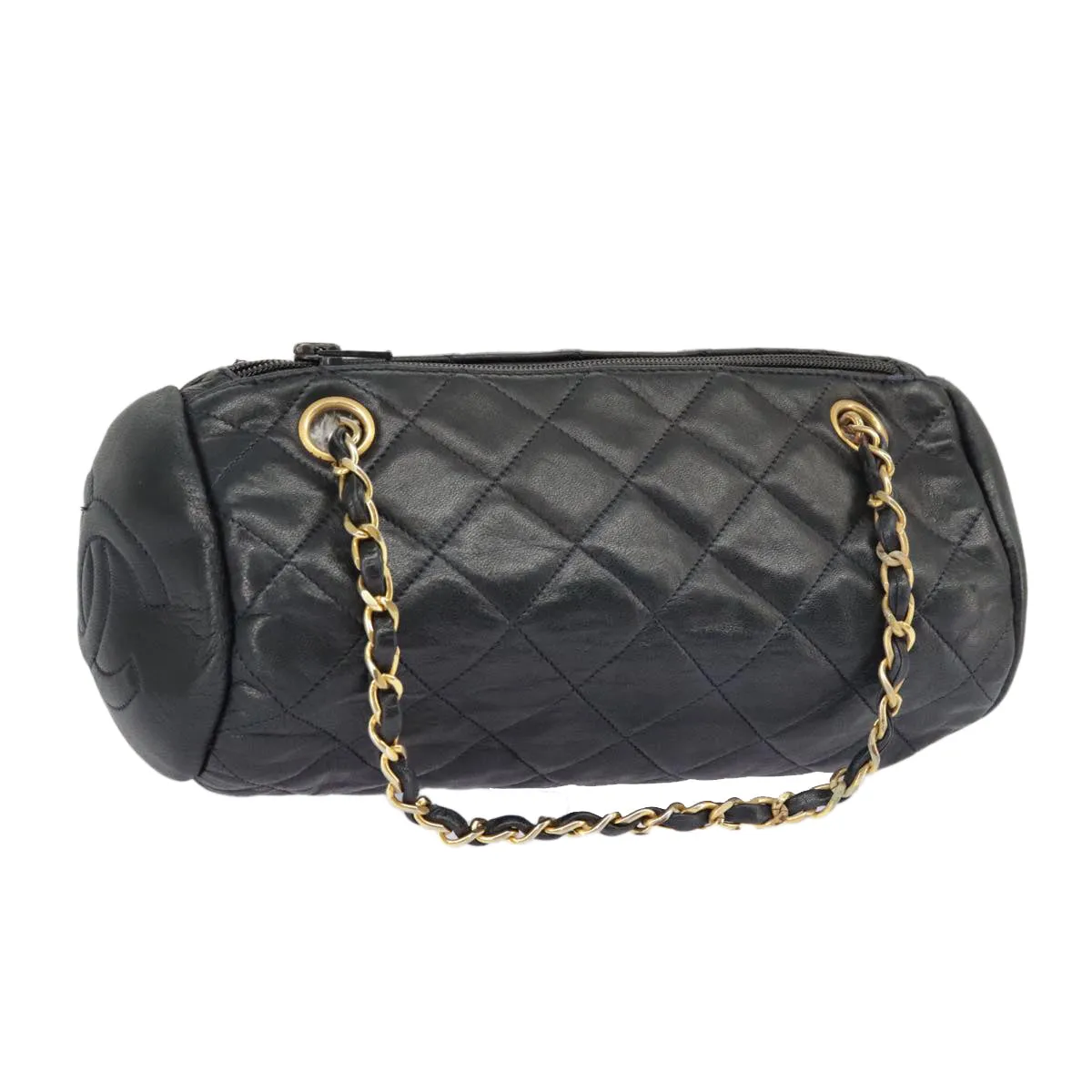 CHANEL Matelasse Chain Shoulder Bag Leather Navy Gold CC 98296