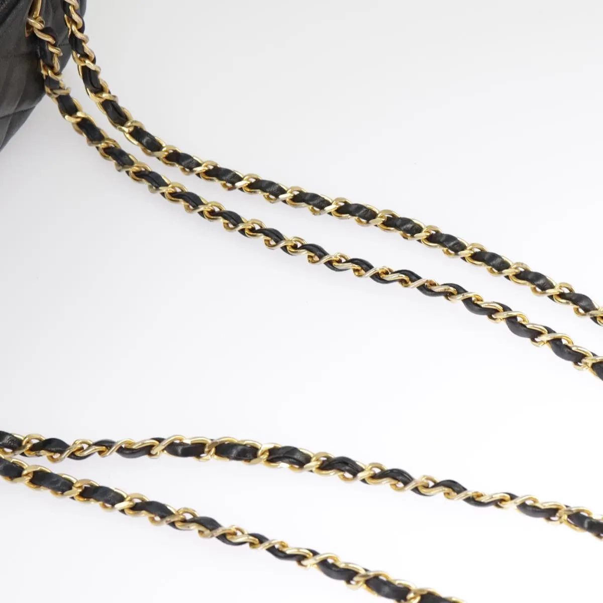 CHANEL Matelasse Chain Shoulder Bag Leather Navy Gold CC 98296