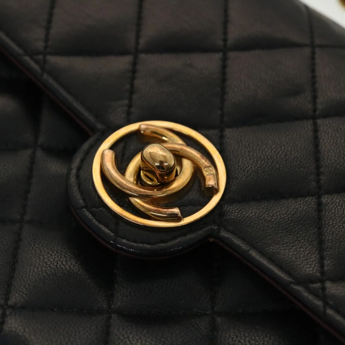 CHANEL Mini Matelasse Chain Shoulder Bag Lamb Skin Black CC 42862A