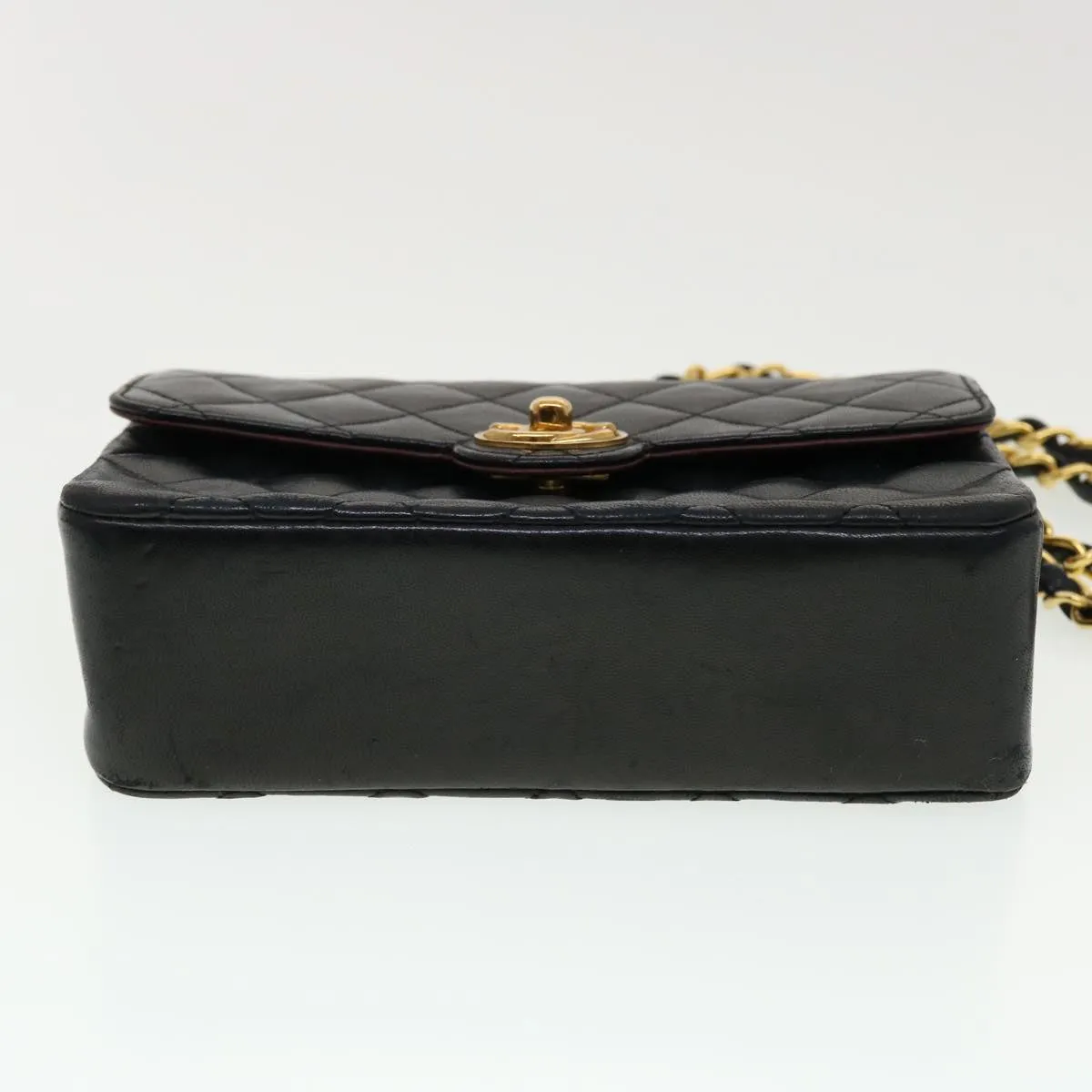 CHANEL Mini Matelasse Chain Shoulder Bag Lamb Skin Black CC 42862A