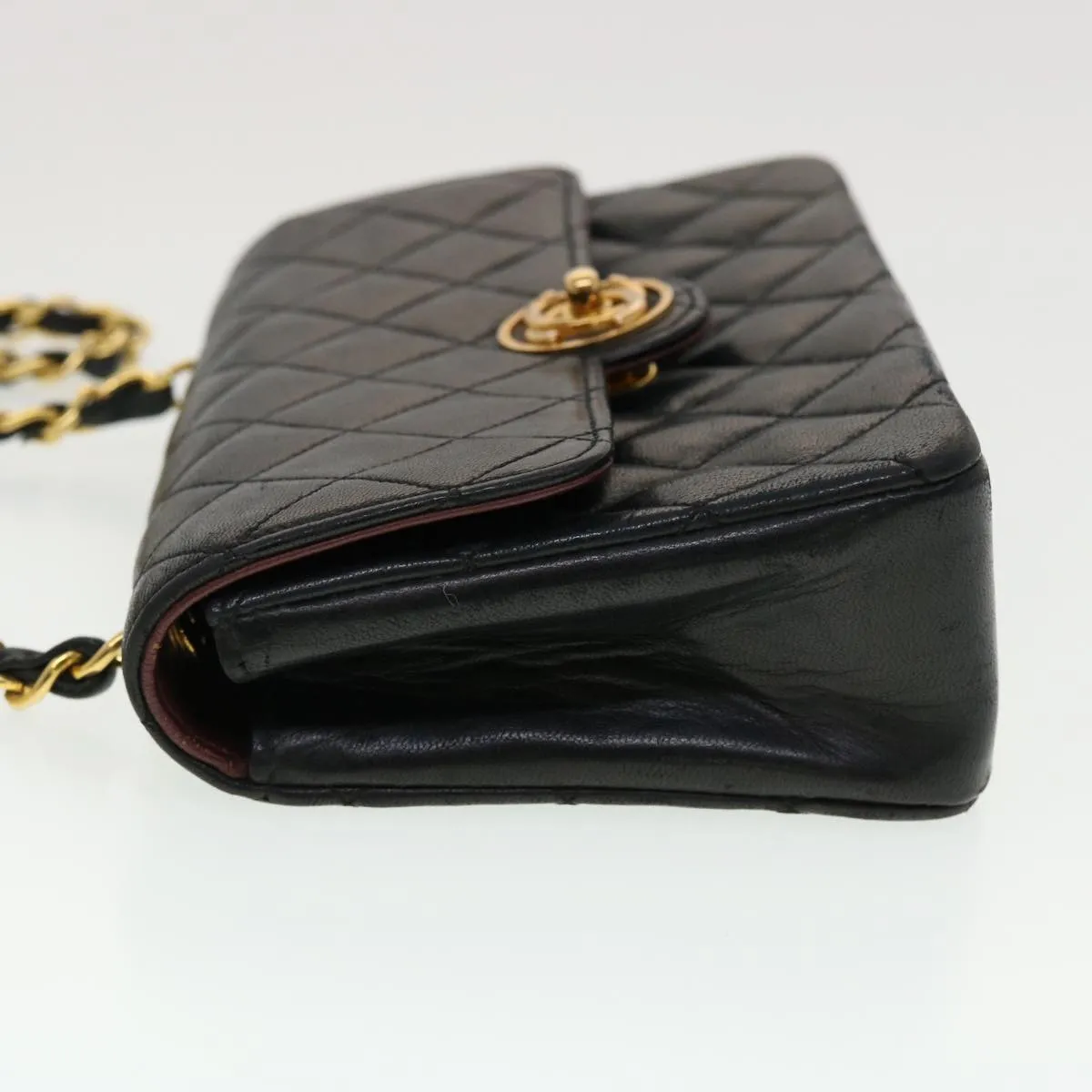 CHANEL Mini Matelasse Chain Shoulder Bag Lamb Skin Black CC 42862A