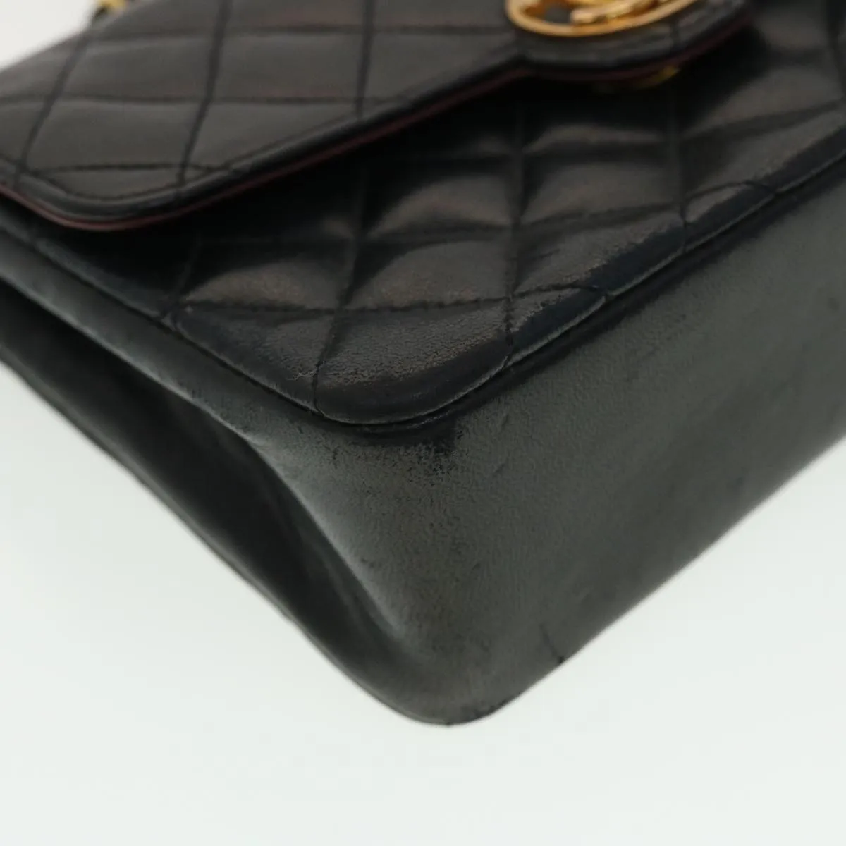 CHANEL Mini Matelasse Chain Shoulder Bag Lamb Skin Black CC 42862A