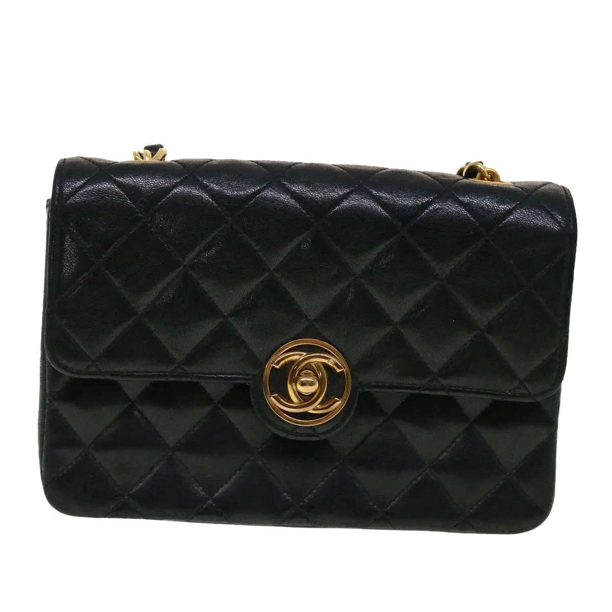 CHANEL Mini Matelasse Chain Shoulder Bag Lamb Skin Black CC 42862A