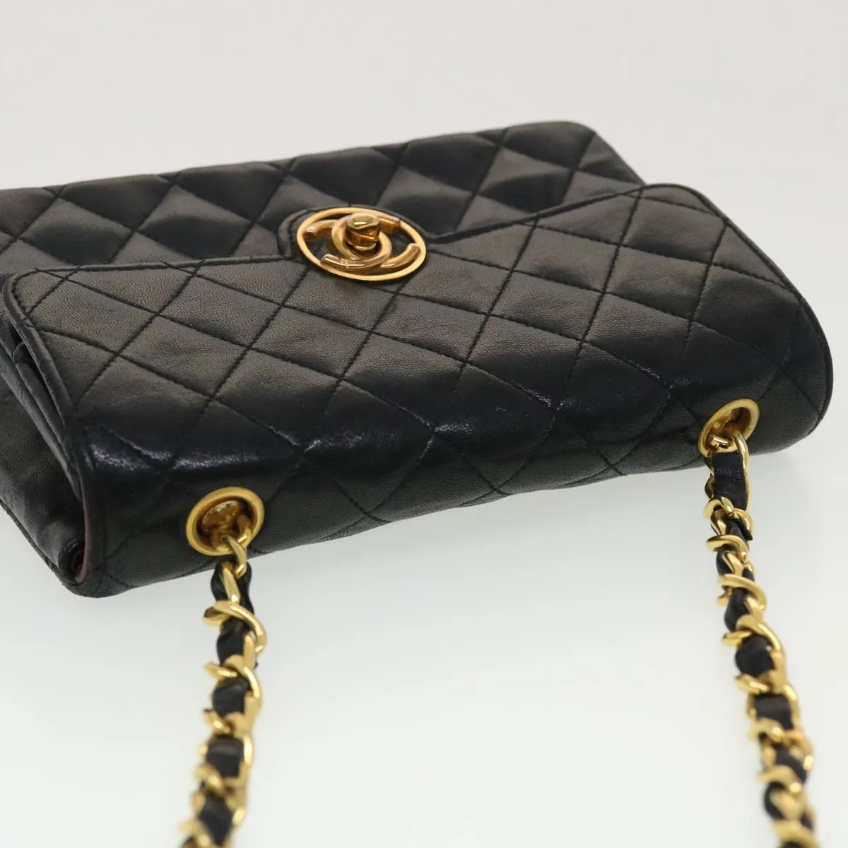 CHANEL Mini Matelasse Chain Shoulder Bag Lamb Skin Black CC 42862A