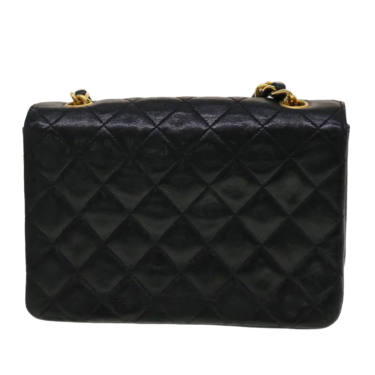 CHANEL Mini Matelasse Chain Shoulder Bag Lamb Skin Black CC 42862A