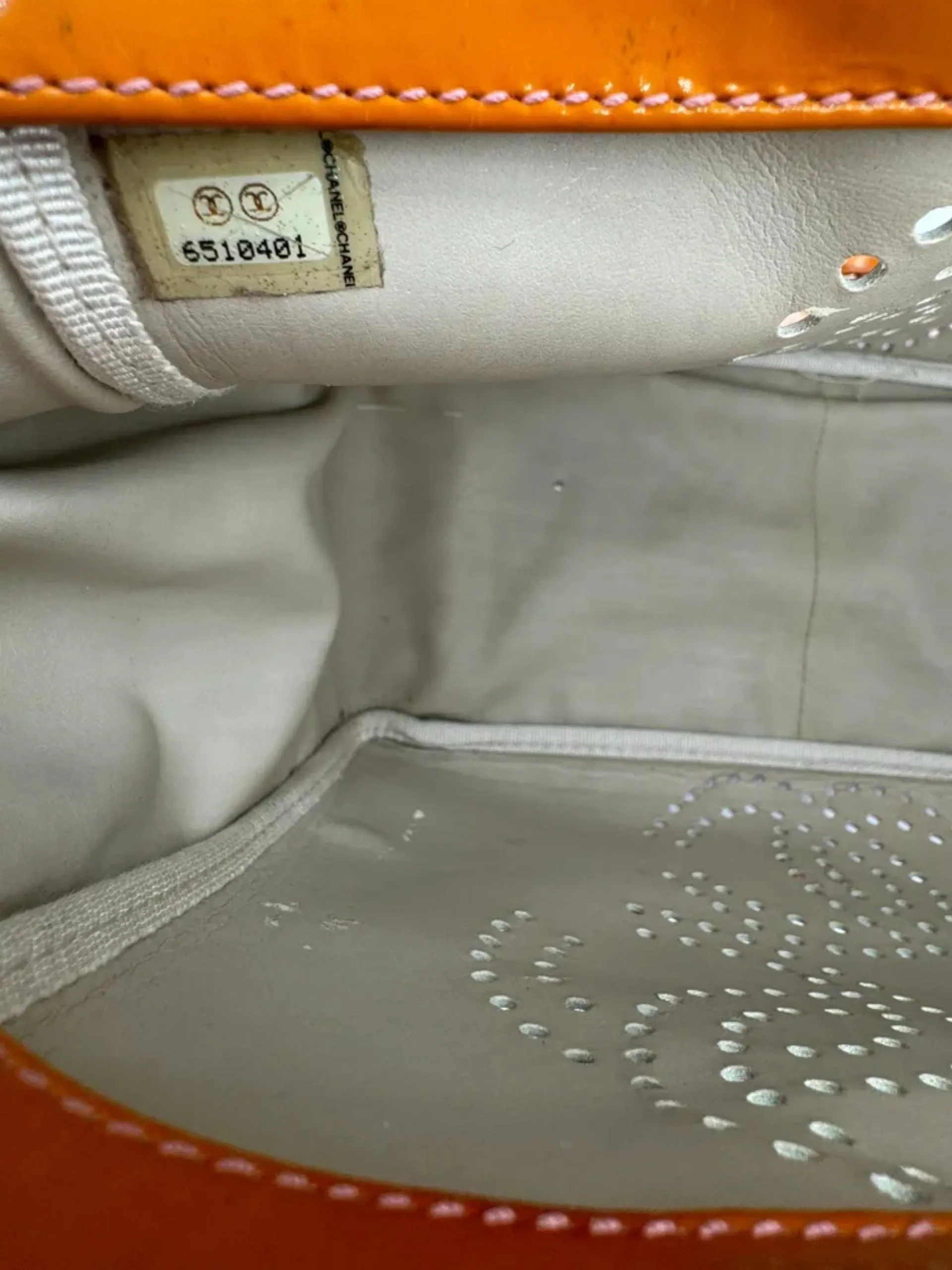 CHANEL Triple Coco Orange Patent Leather Chain Tote Bag