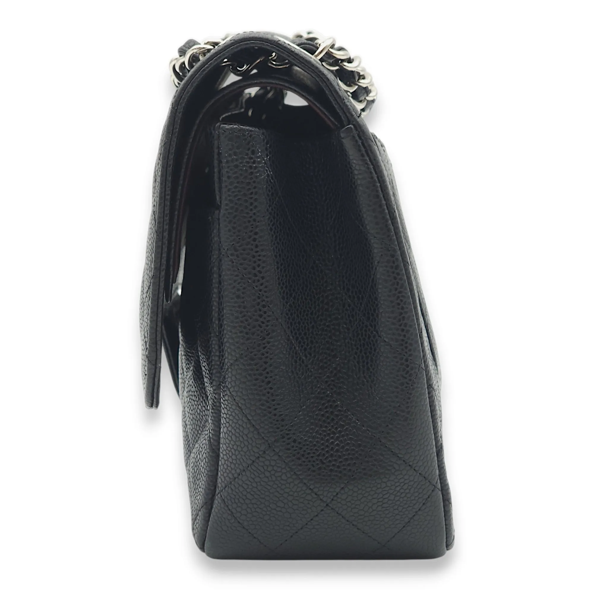 Classic Double Flap Jumbo Black Shoulder Bag in Caviar Leather, Palladium hardware