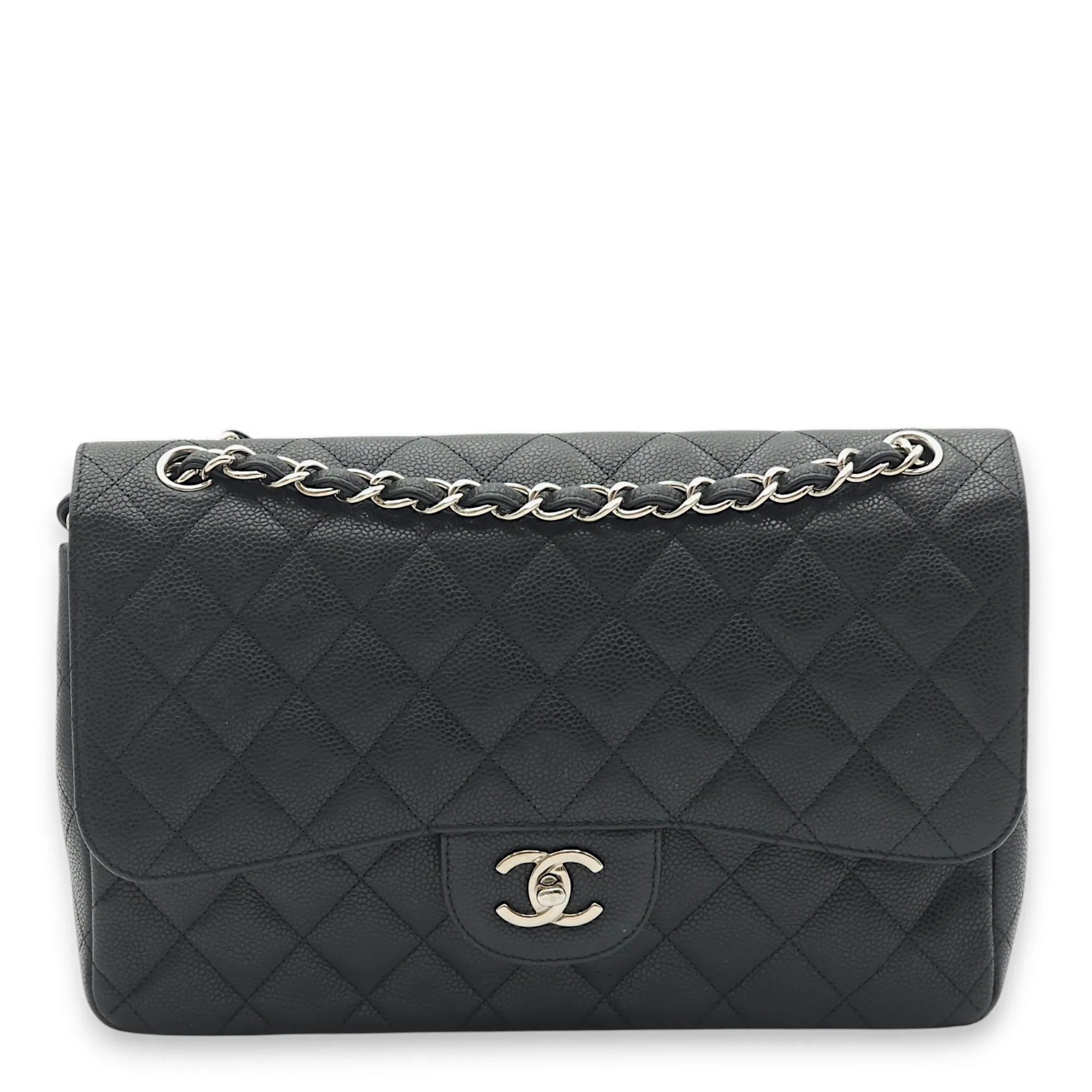 Classic Double Flap Jumbo Black Shoulder Bag in Caviar Leather, Palladium hardware