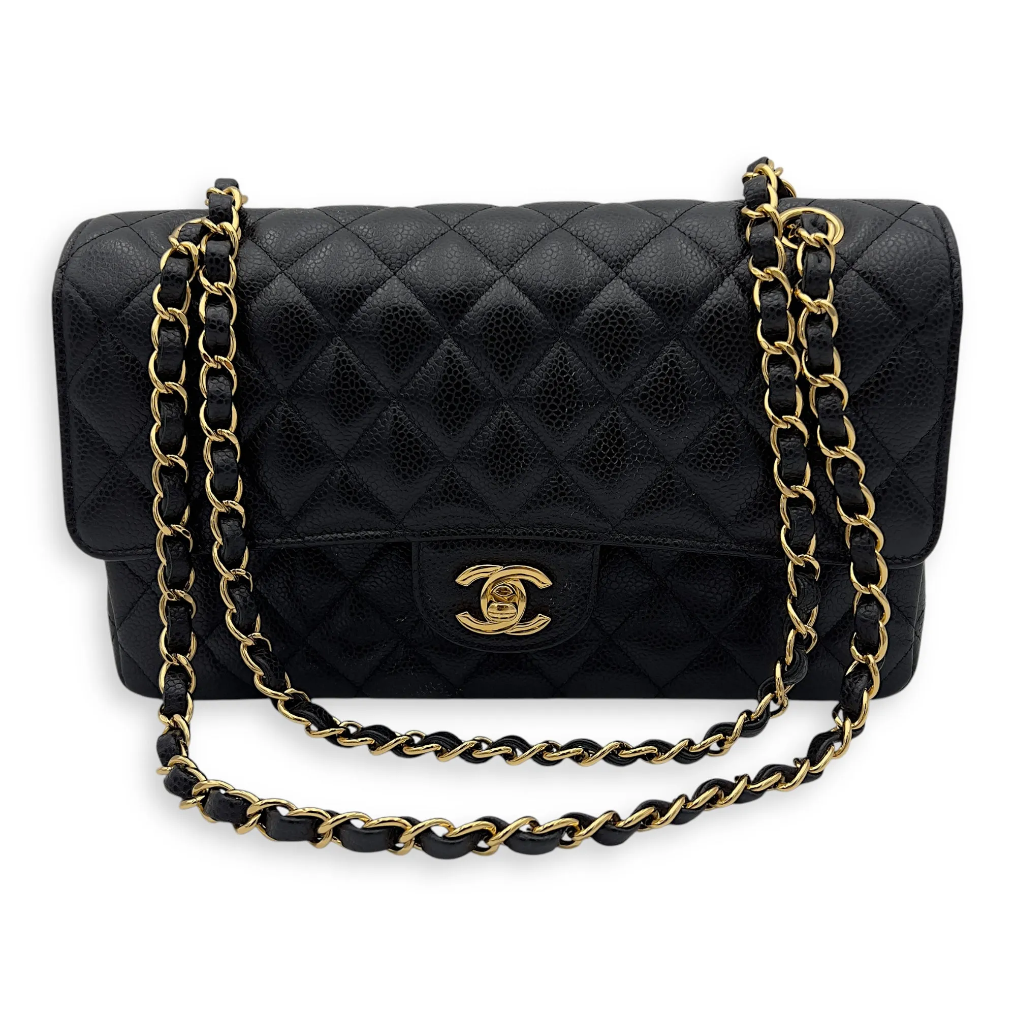 Classic Shoulder Bag Black in Caviar Leather, Gold hardware