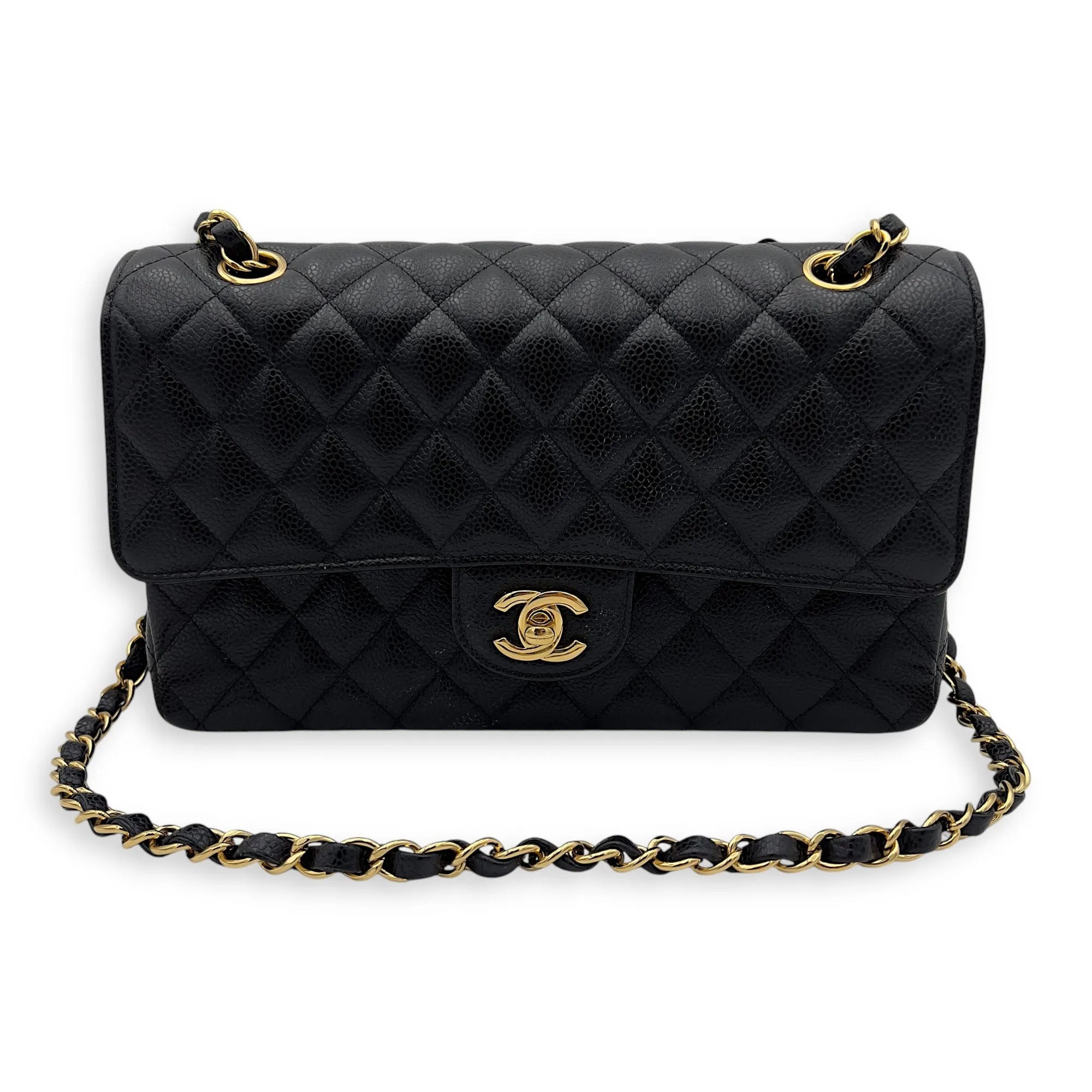 Classic Shoulder Bag Black in Caviar Leather, Gold hardware