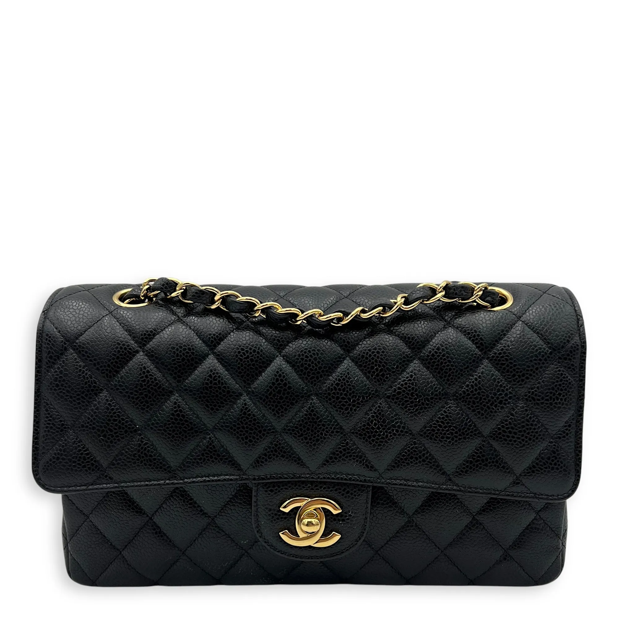 Classic Shoulder Bag Black in Caviar Leather, Gold hardware