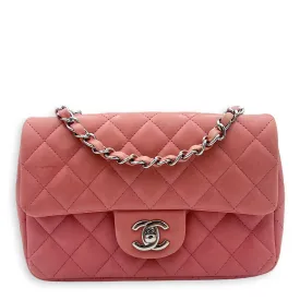 Classic Shoulder Bag Mini Rectangle Pink in Lambskin, Gold hardware