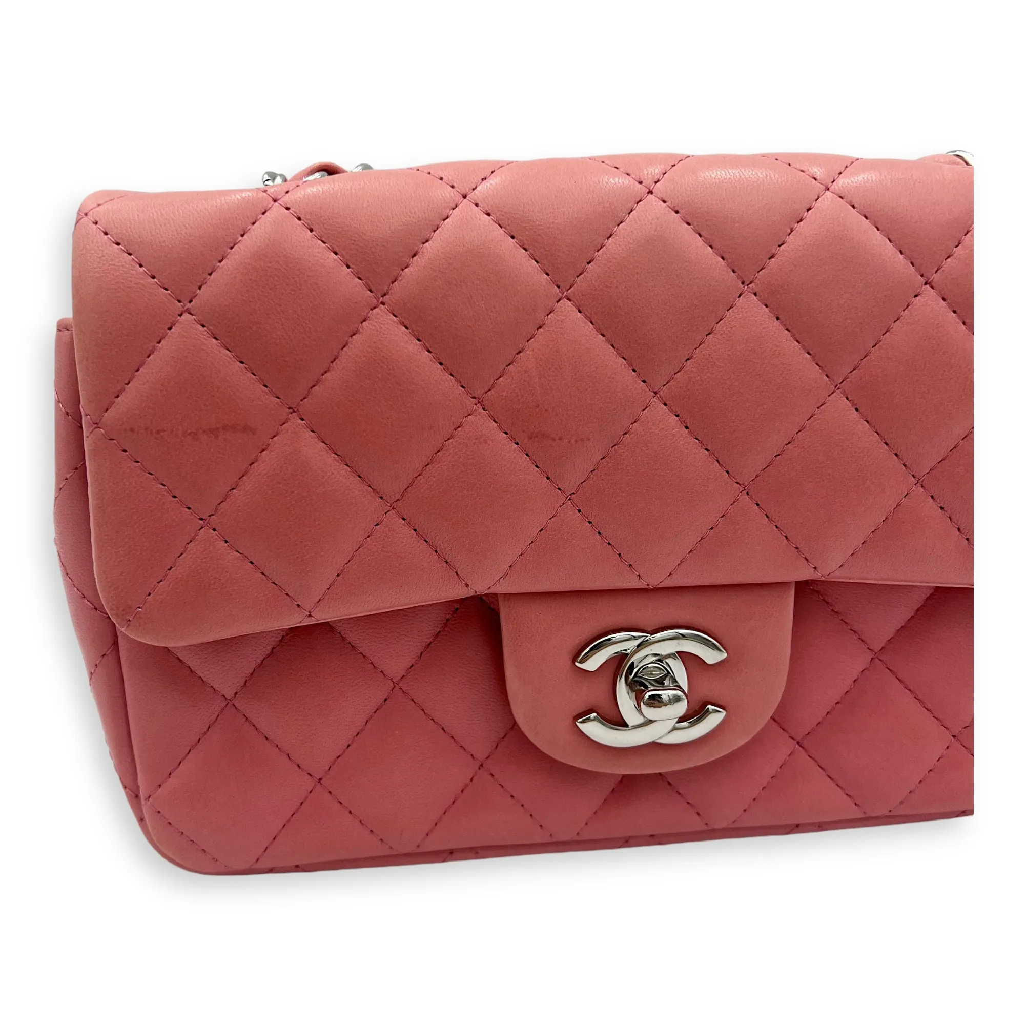 Classic Shoulder Bag Mini Rectangle Pink in Lambskin, Gold hardware