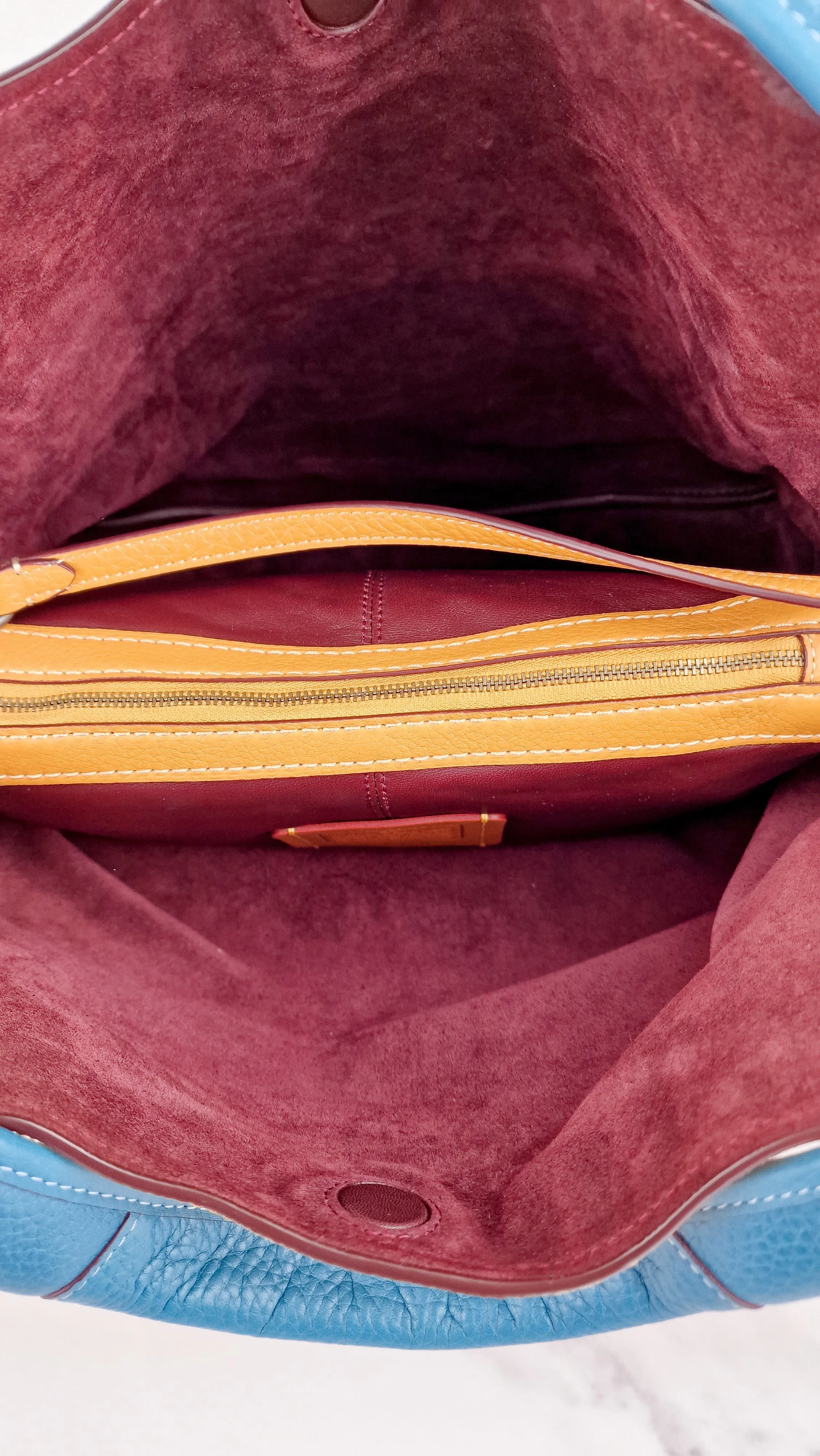 Coach 1941 Bandit Hobo 39 Bag in Goldenrod Yellow, Blue & Oxblood Pebble Leather - 2 in 1 handbag - Coach 10736
