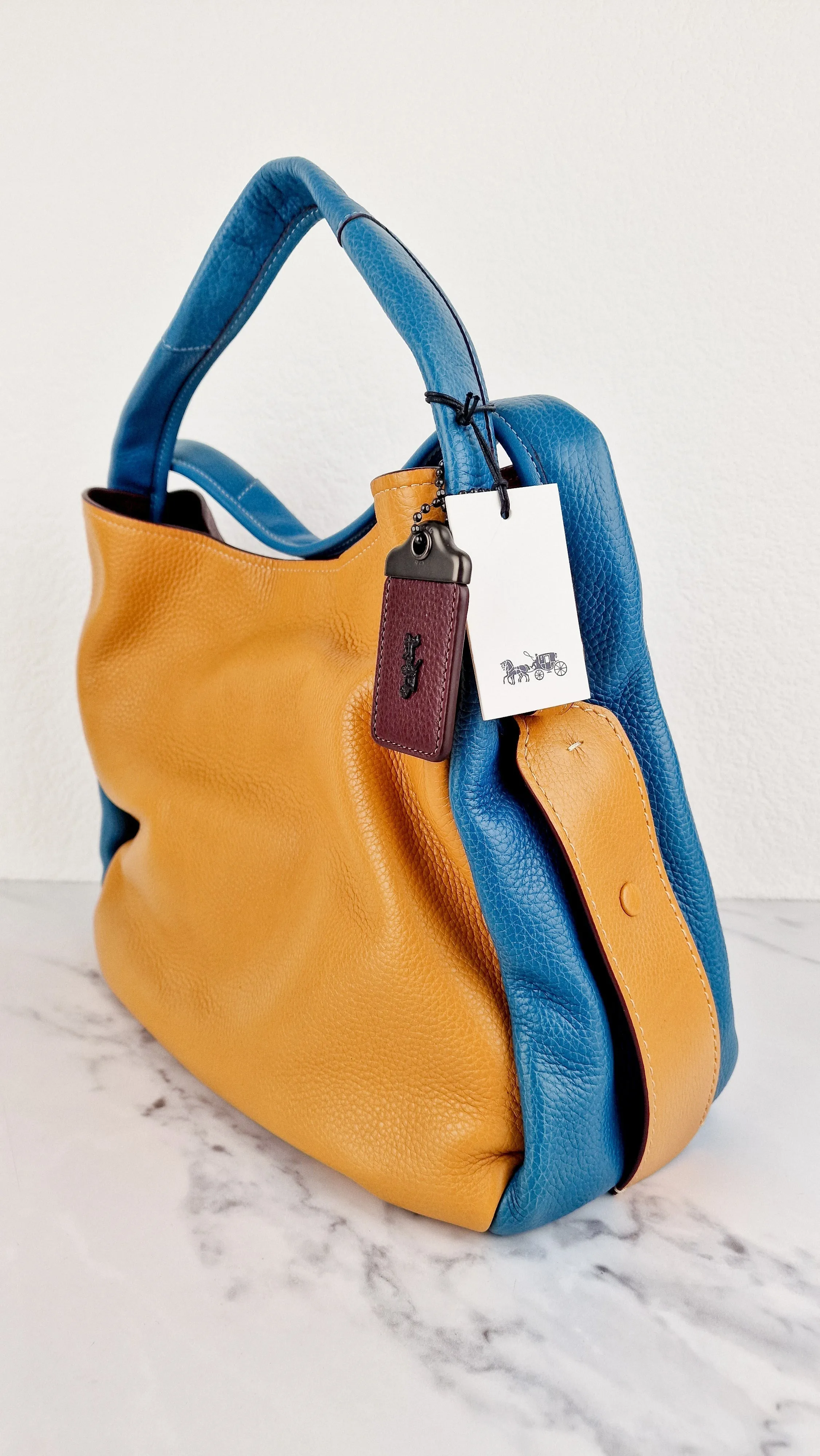 Coach 1941 Bandit Hobo 39 Bag in Goldenrod Yellow, Blue & Oxblood Pebble Leather - 2 in 1 handbag - Coach 10736