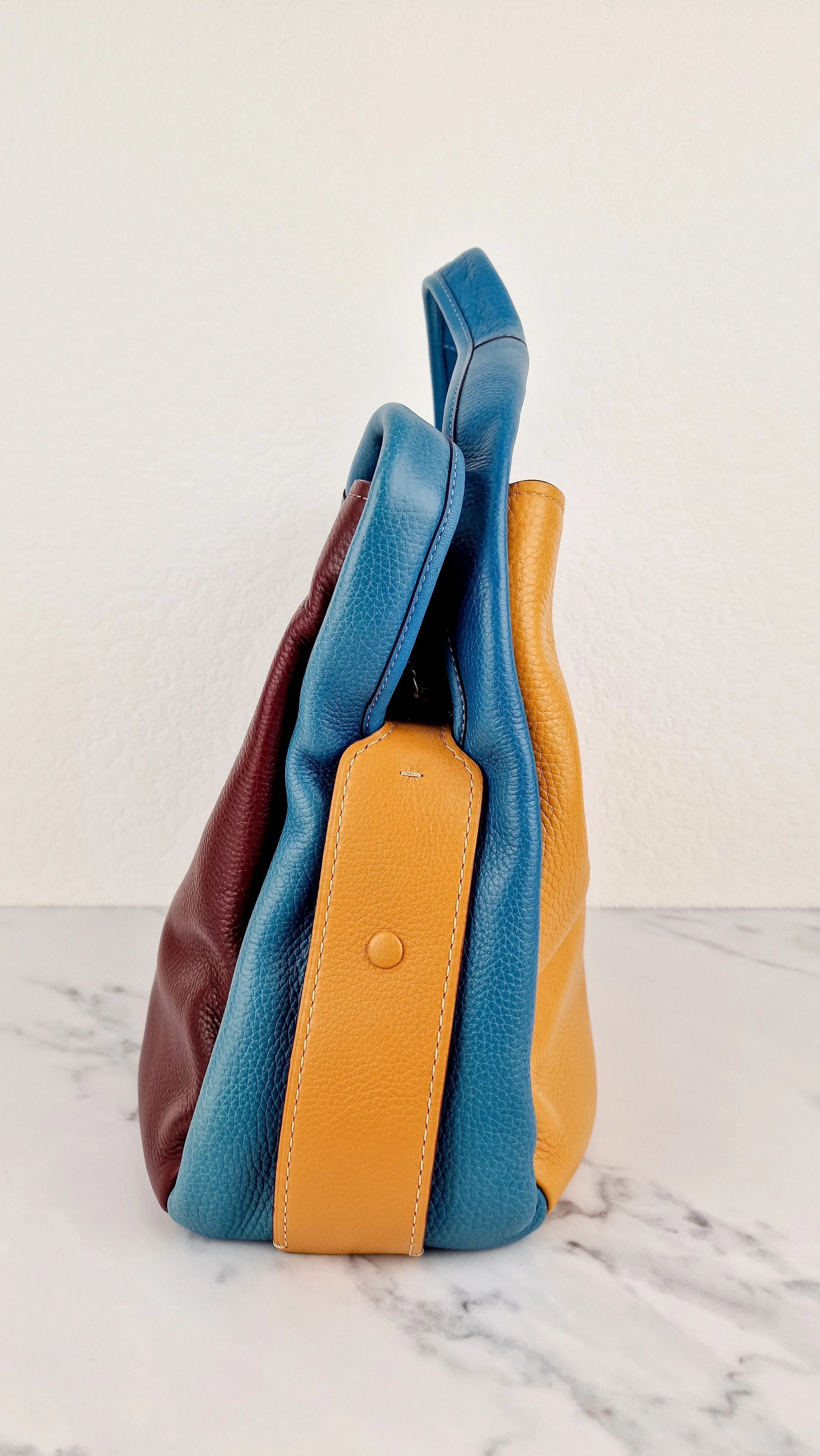 Coach 1941 Bandit Hobo 39 Bag in Goldenrod Yellow, Blue & Oxblood Pebble Leather - 2 in 1 handbag - Coach 10736