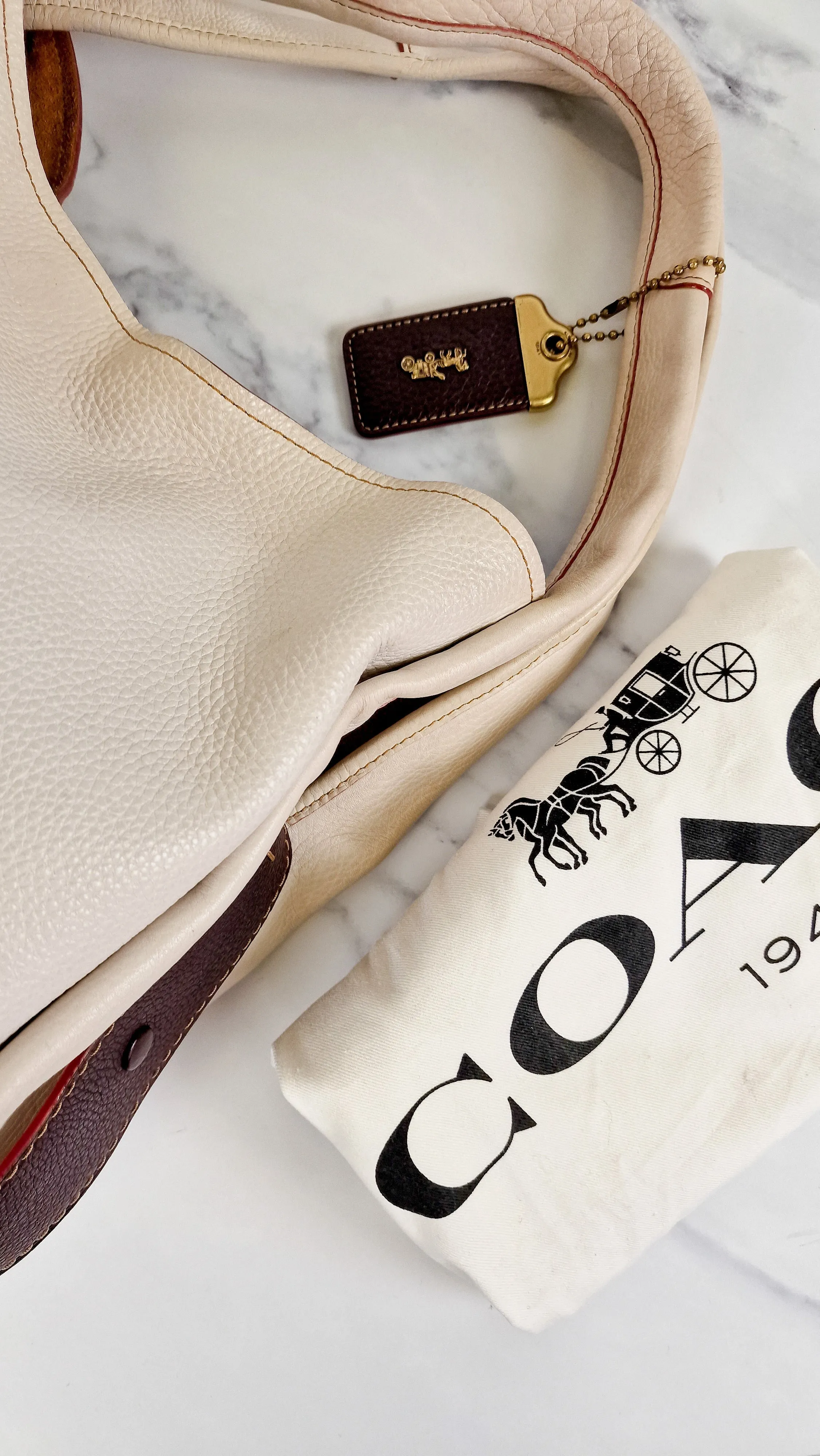 Coach 1941 Bandit Hobo 39 Shoulder Bag in Chalk Pebble Leather - 2 in 1 Bag - Coach 86760