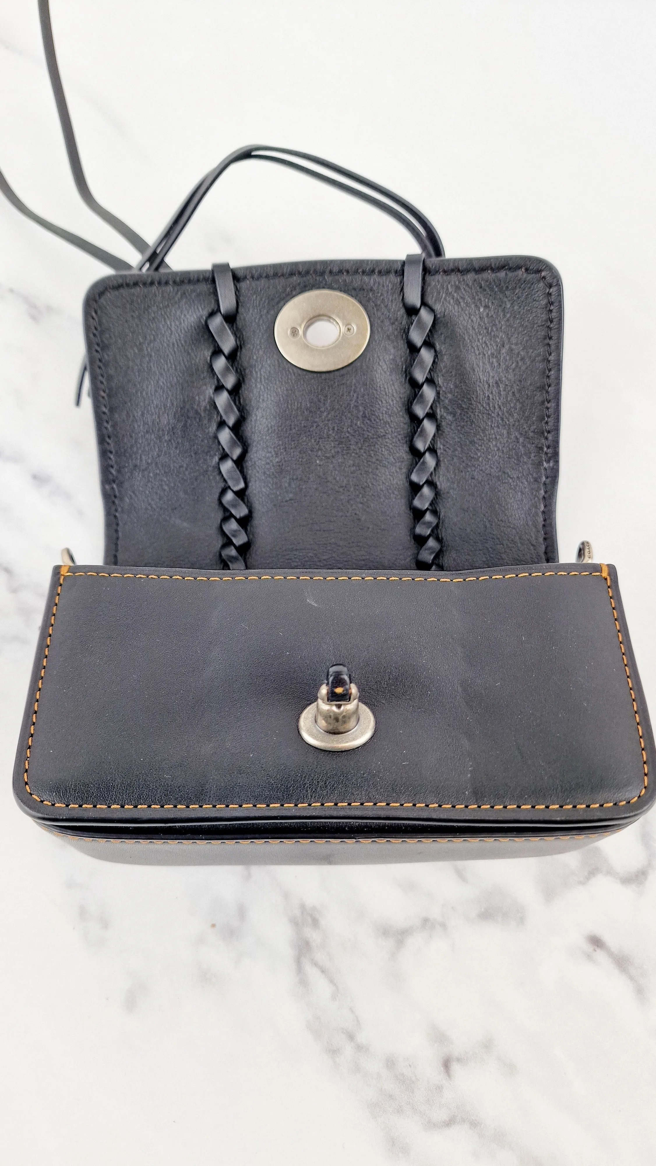 Coach 1941 Dinkier with Whipstitch Snake Trim in Black Smooth Leather With Pink Snakeskin - Crossbody Bag Clutch Mini Dinky - Coach 86819